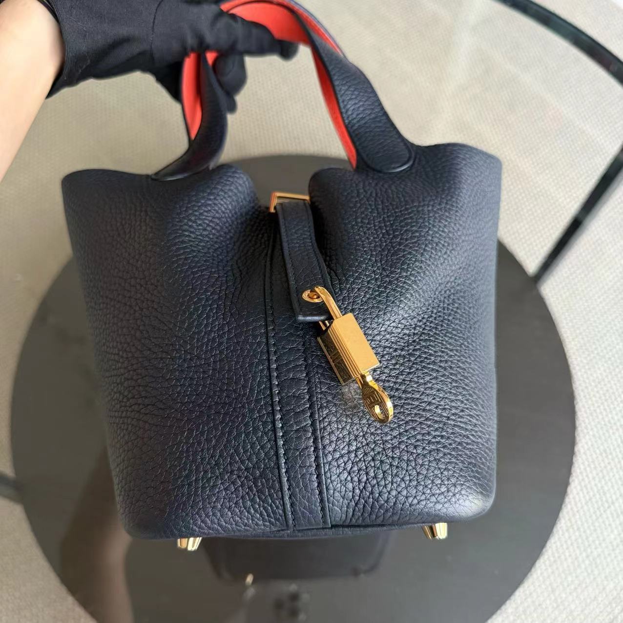 Hermes Picotin Stamp Clemence Midnight Hardware Handbag Blue Gold Travel Bag