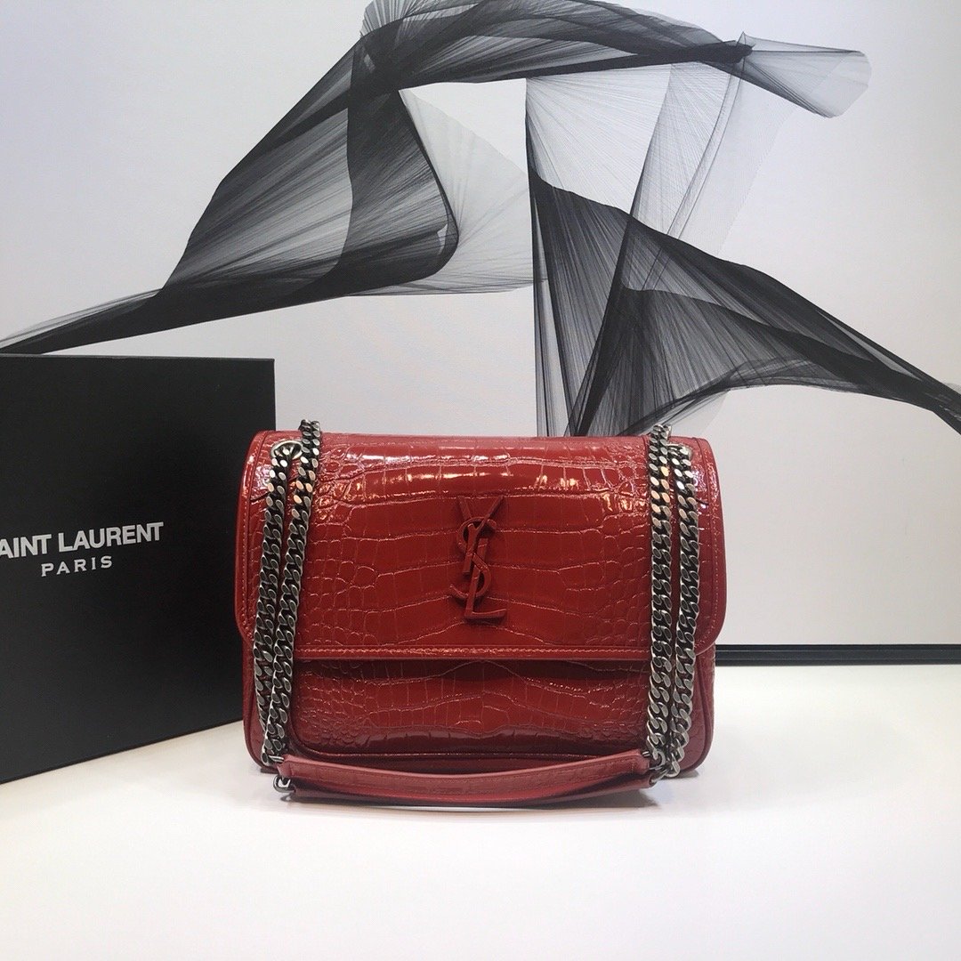 YSL Saint Laurent Niki -Embossed 11in 28cm Red Medium Chain Handbag