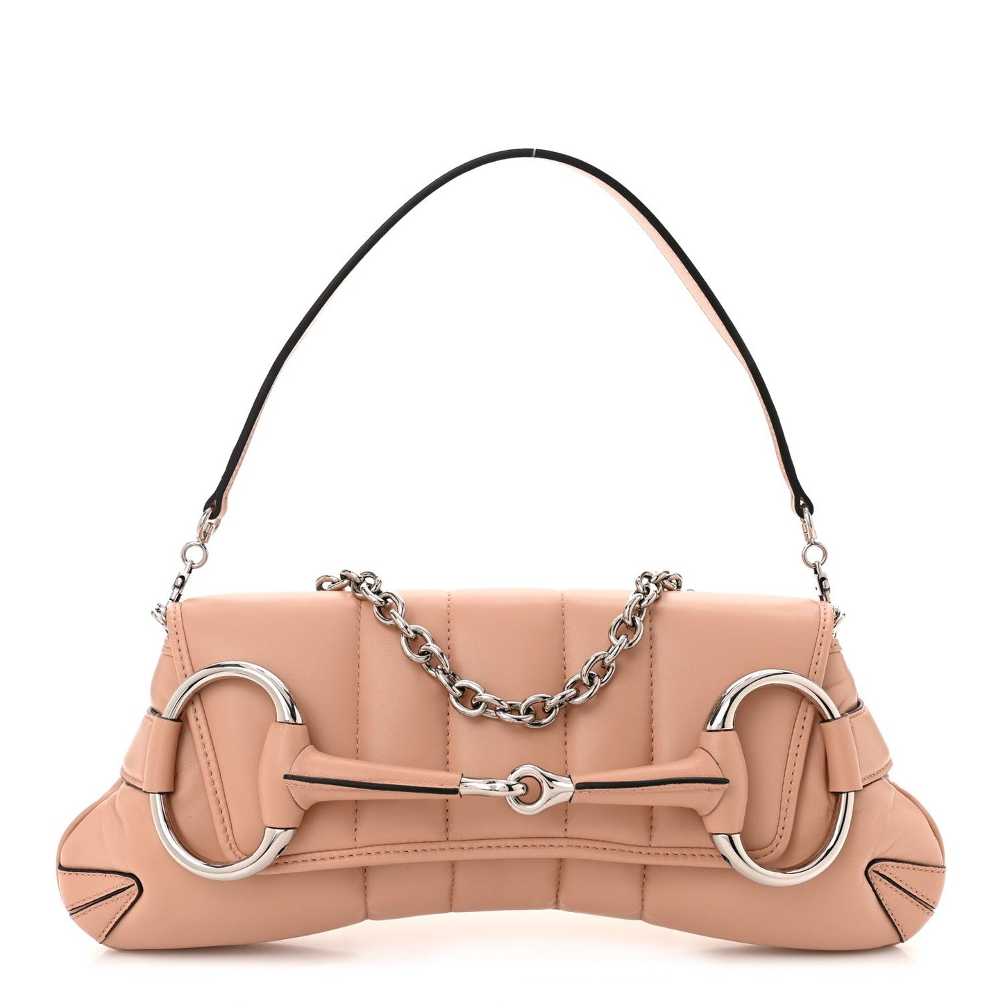 Gucci Nappa Vertical Matelasse Medium Maxi Horsebit Chain Shoulder Bag Rose Beige
