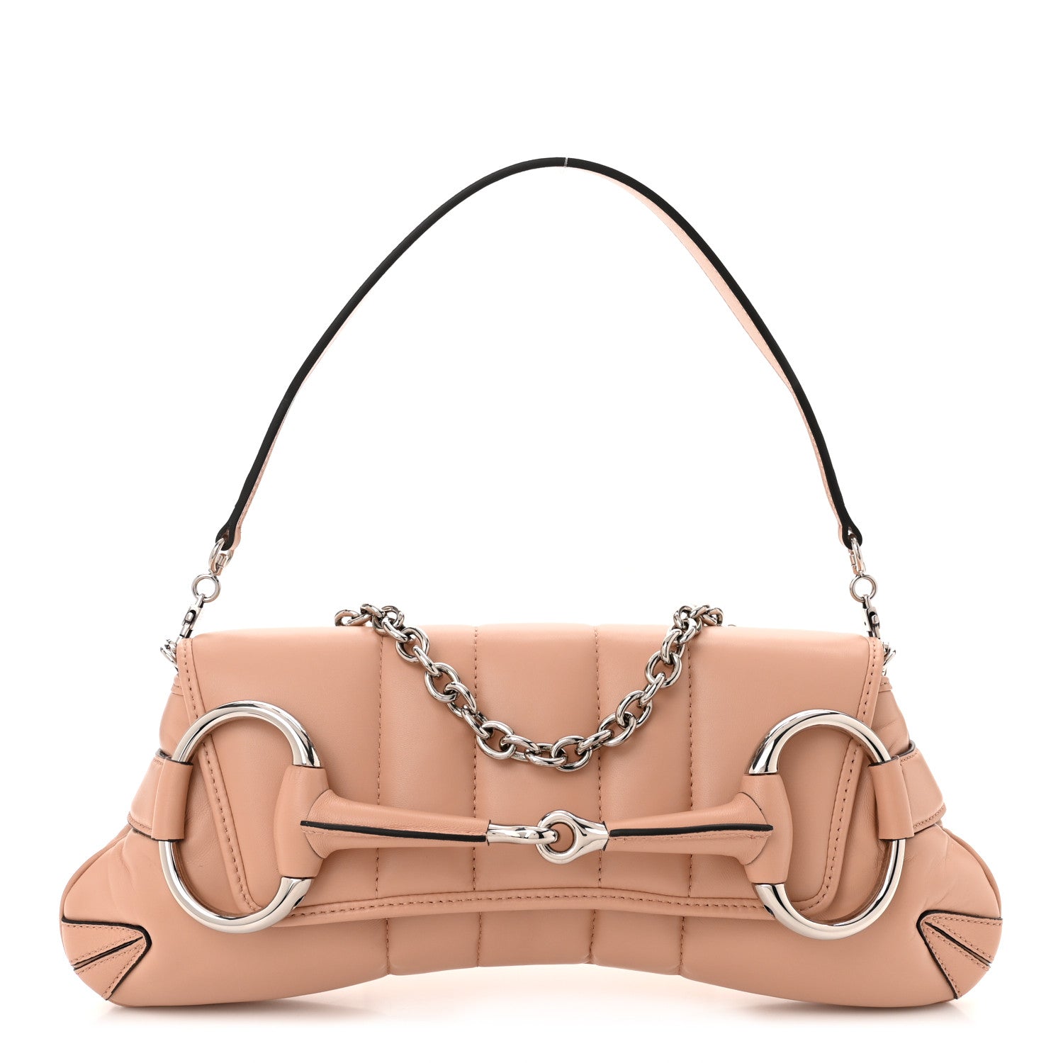 Gucci Nappa Vertical Matelasse Medium Maxi Horsebit Chain Shoulder Bag Rose Beige