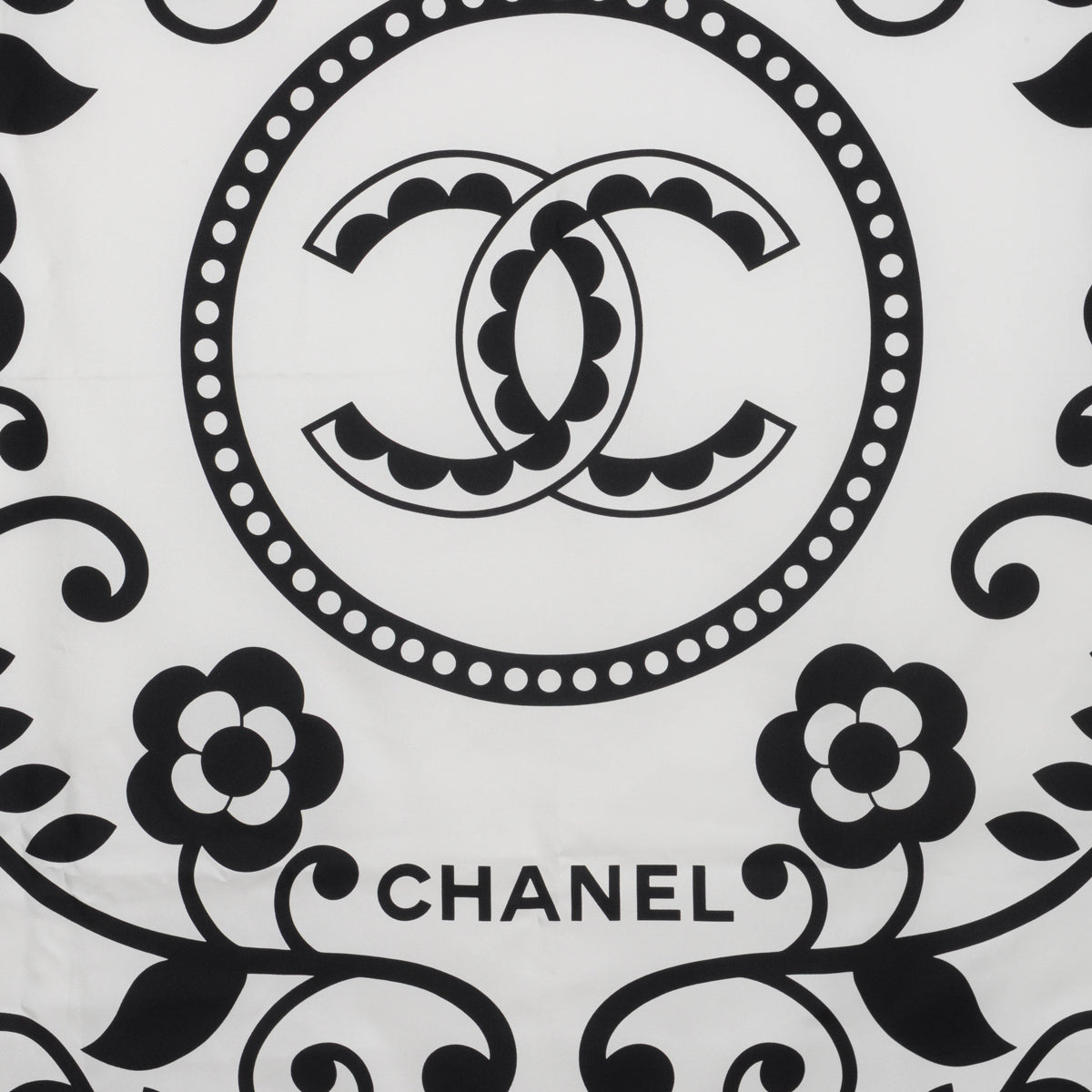 Chanel White & Black Silk CC Floral Scarf Handbag