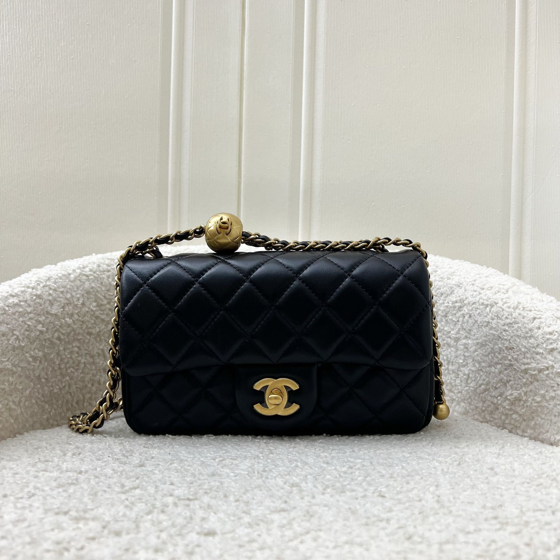 Chanel Pearl Crush Mini Rectangular Flap in Black Lambskin and Aghw ( ) Handbag