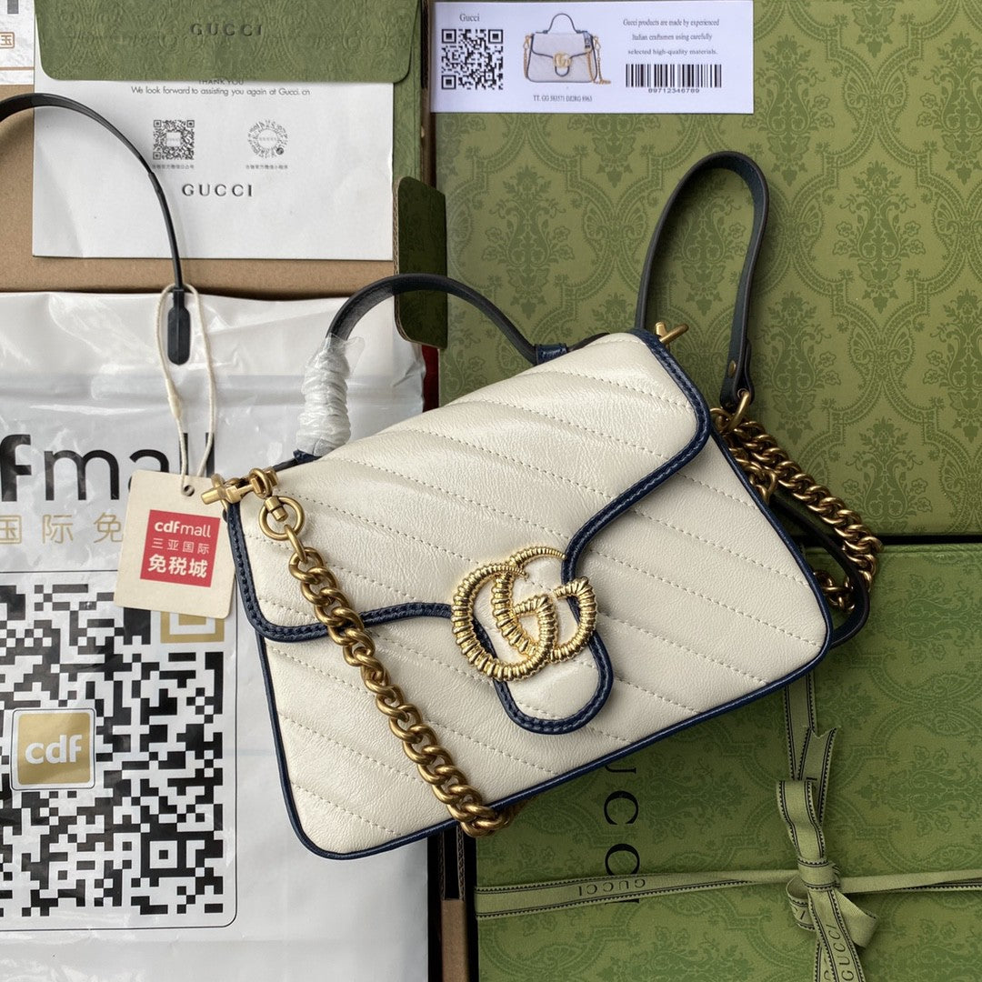 gg Marmont 8in 21cm -0OLFX White Mini Top Handle Mini Bag