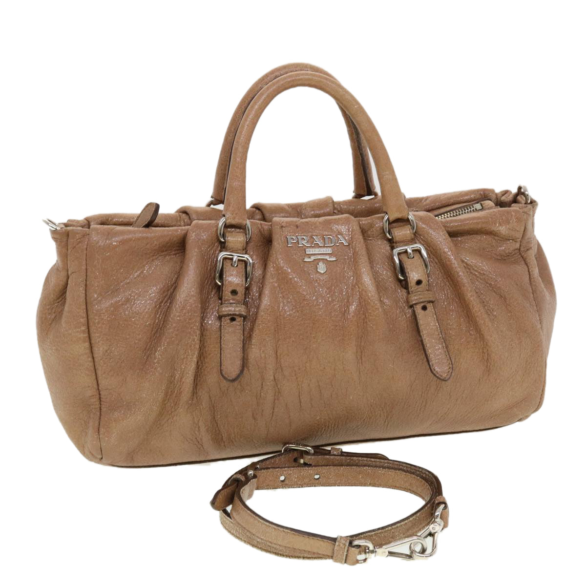 Prada Shoulder Bag 2Way Leather Brown 2Way Brown Am4385