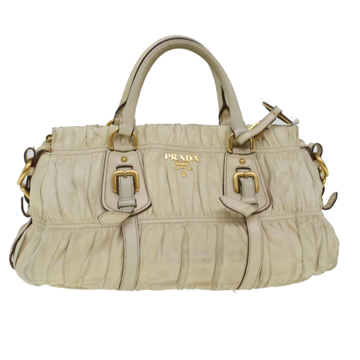 Prada Hand Bag Leather Beige Travel Bag Leather Beige Am4391