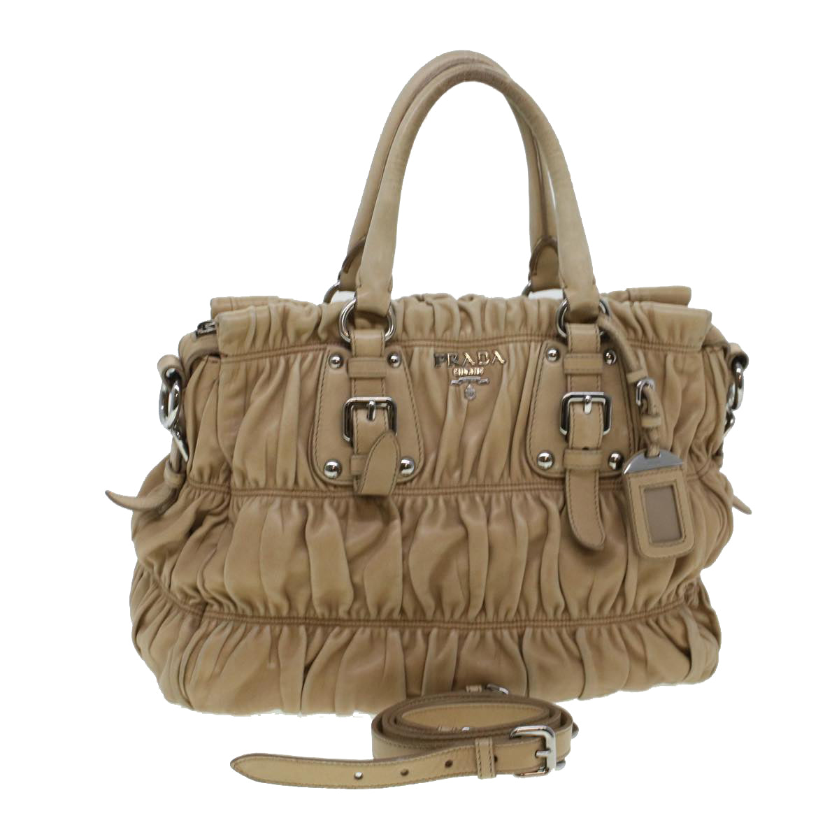 Prada Shoulder Bag 2Way Leather Beige