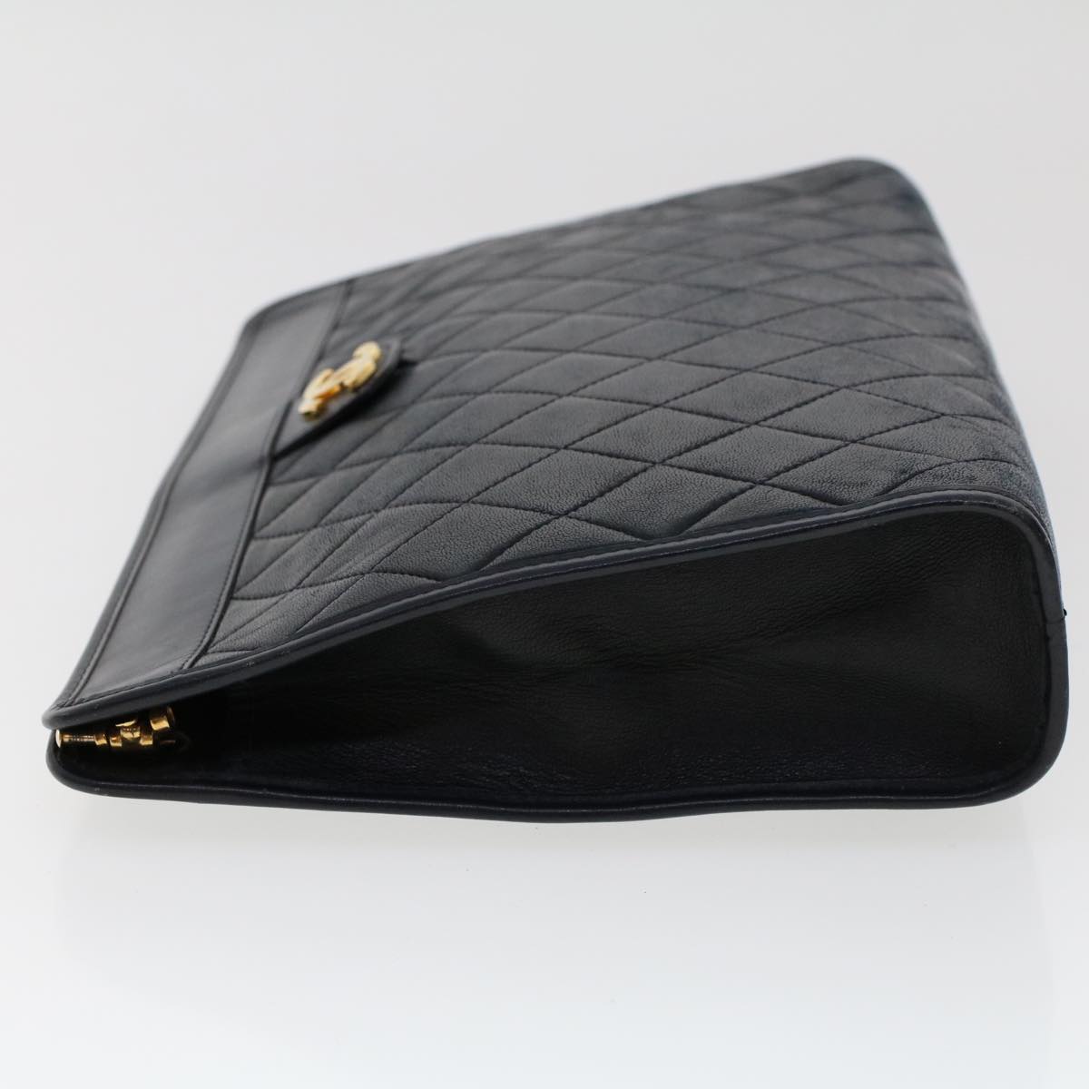 Chanel Clutch Bag Lamb Skin Black CC Auth am