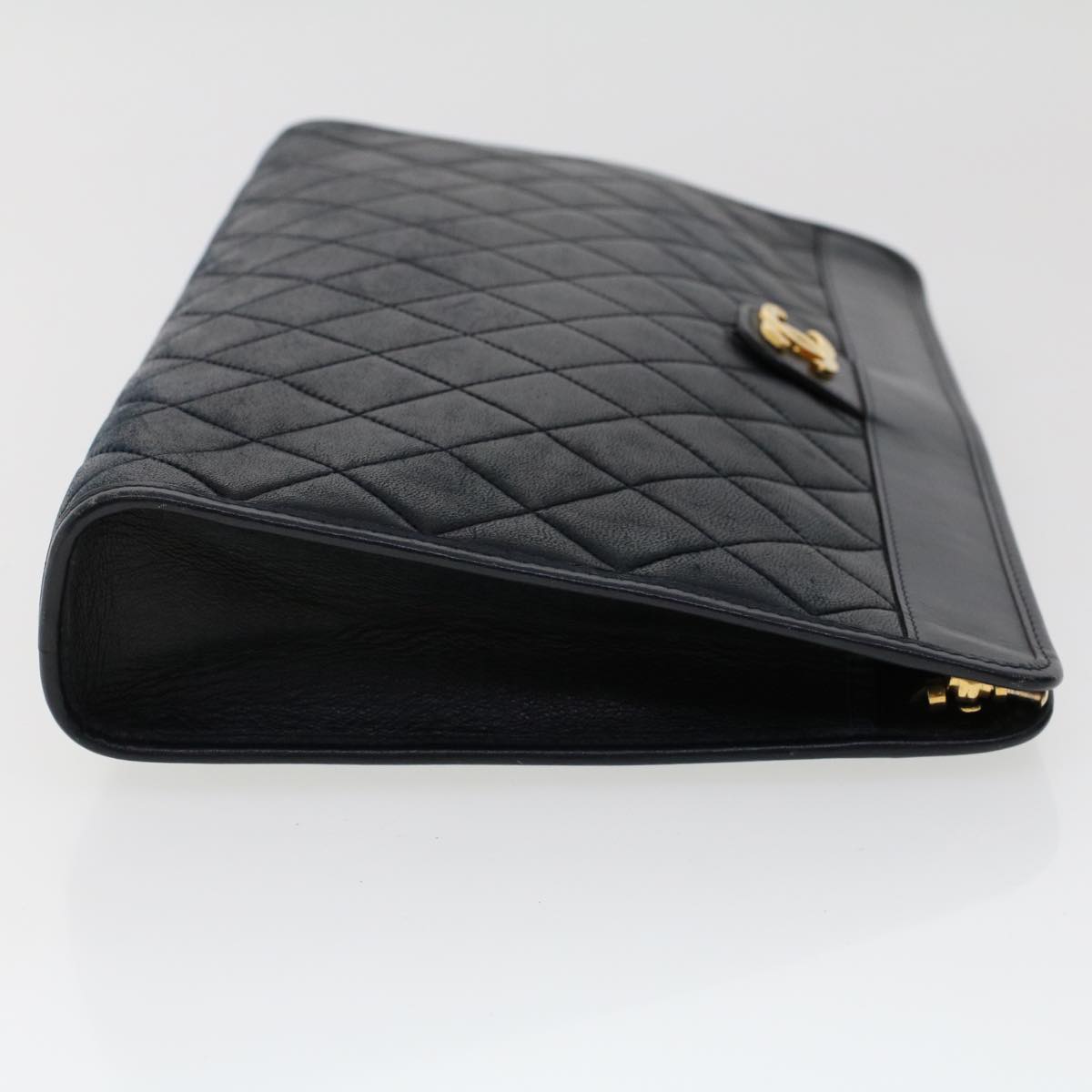 Chanel Clutch Bag Lamb Skin Black CC Auth am