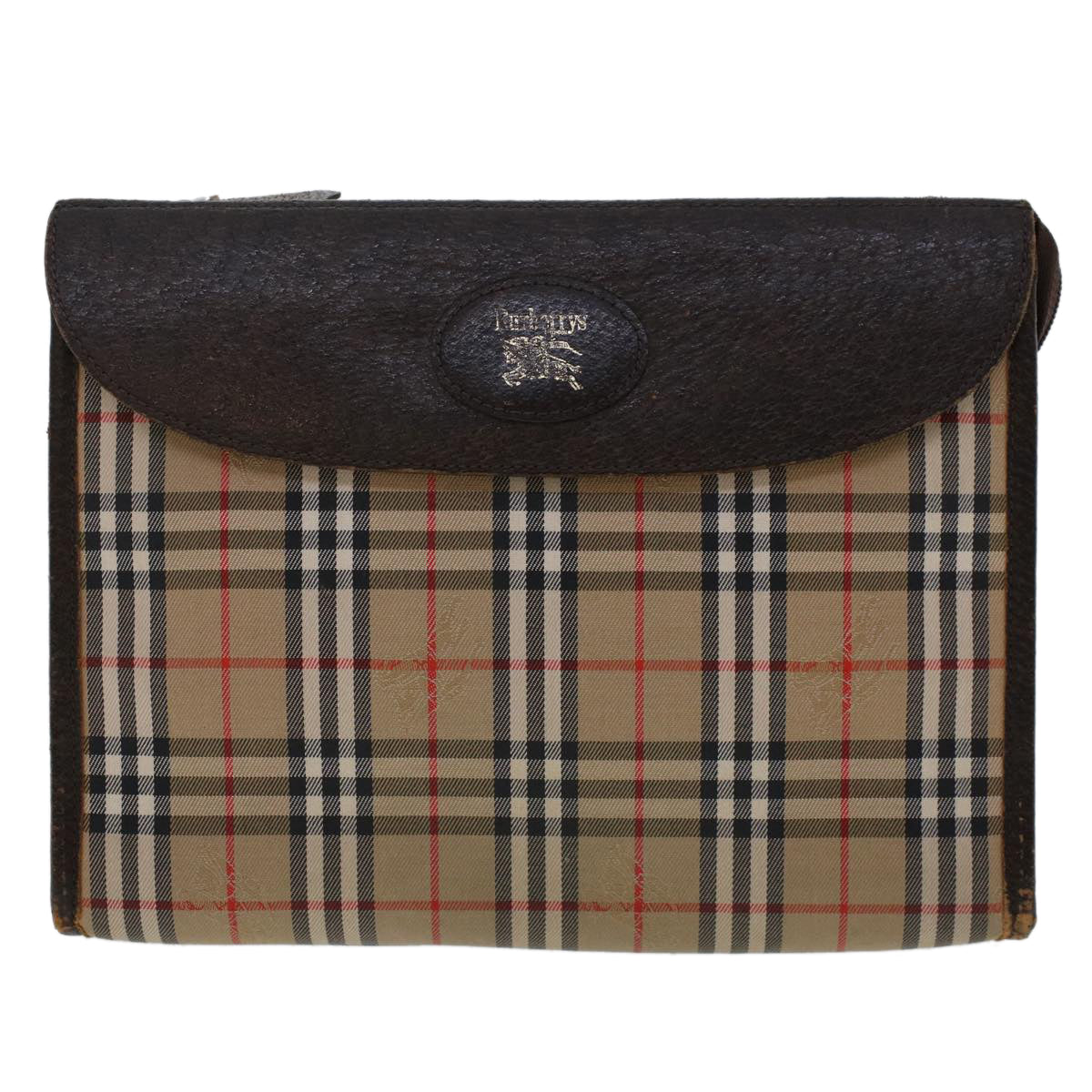 Burberry Luxury ss Nova Check Clutch Bag Auth Am4674 Leather Nylon Beige