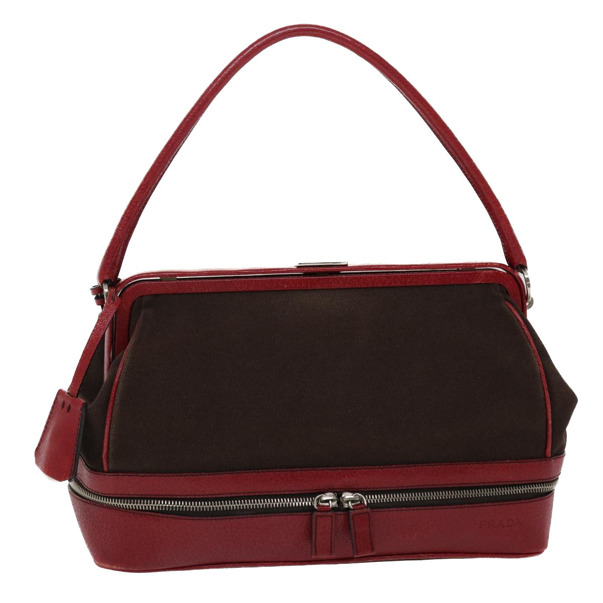 Prada Shoulder Bag Leather Canvas Red