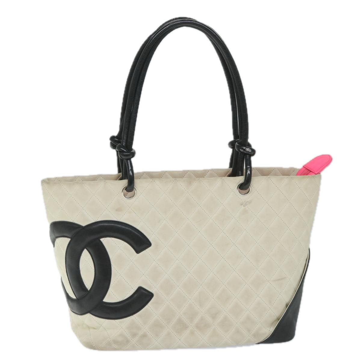 Chanel Cambon Line Tote Bag Leather White CC Auth am