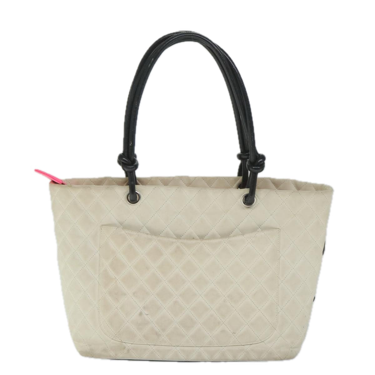 Chanel Cambon Line Tote Bag Leather White CC Auth am