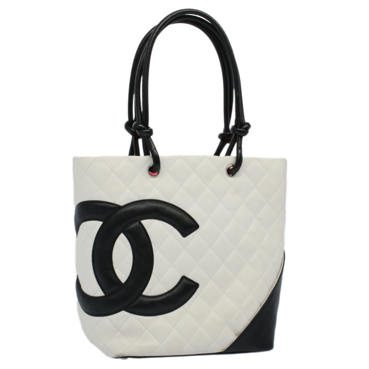Chanel Cambon Line Tote Bag Leather White CC Auth amA