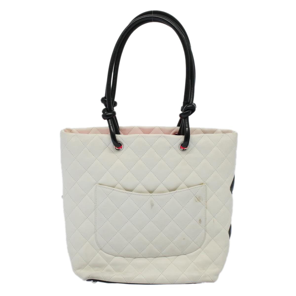 Chanel Cambon Line Tote Bag Leather White CC Auth amA