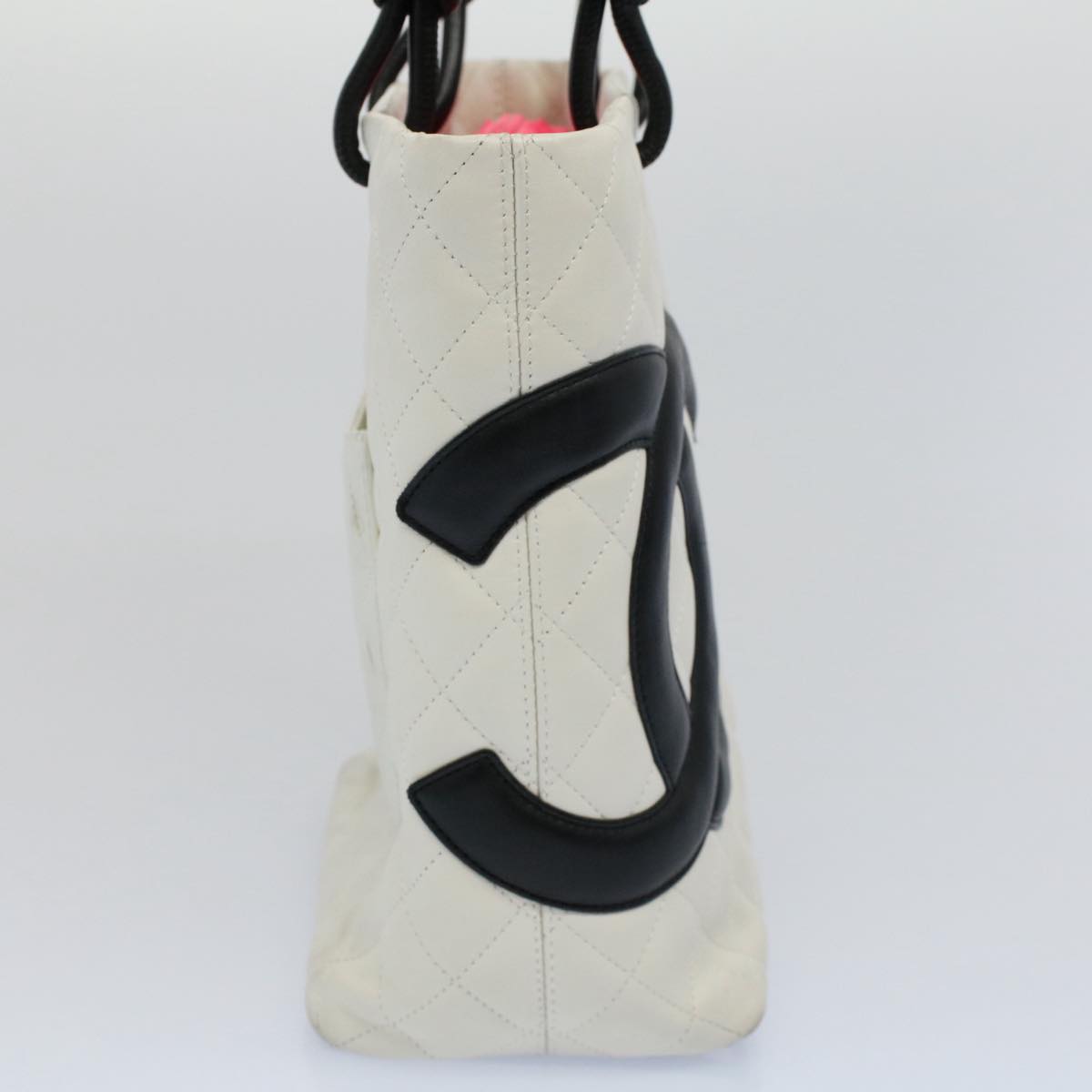 Chanel Cambon Line Tote Bag Leather White CC Auth amA