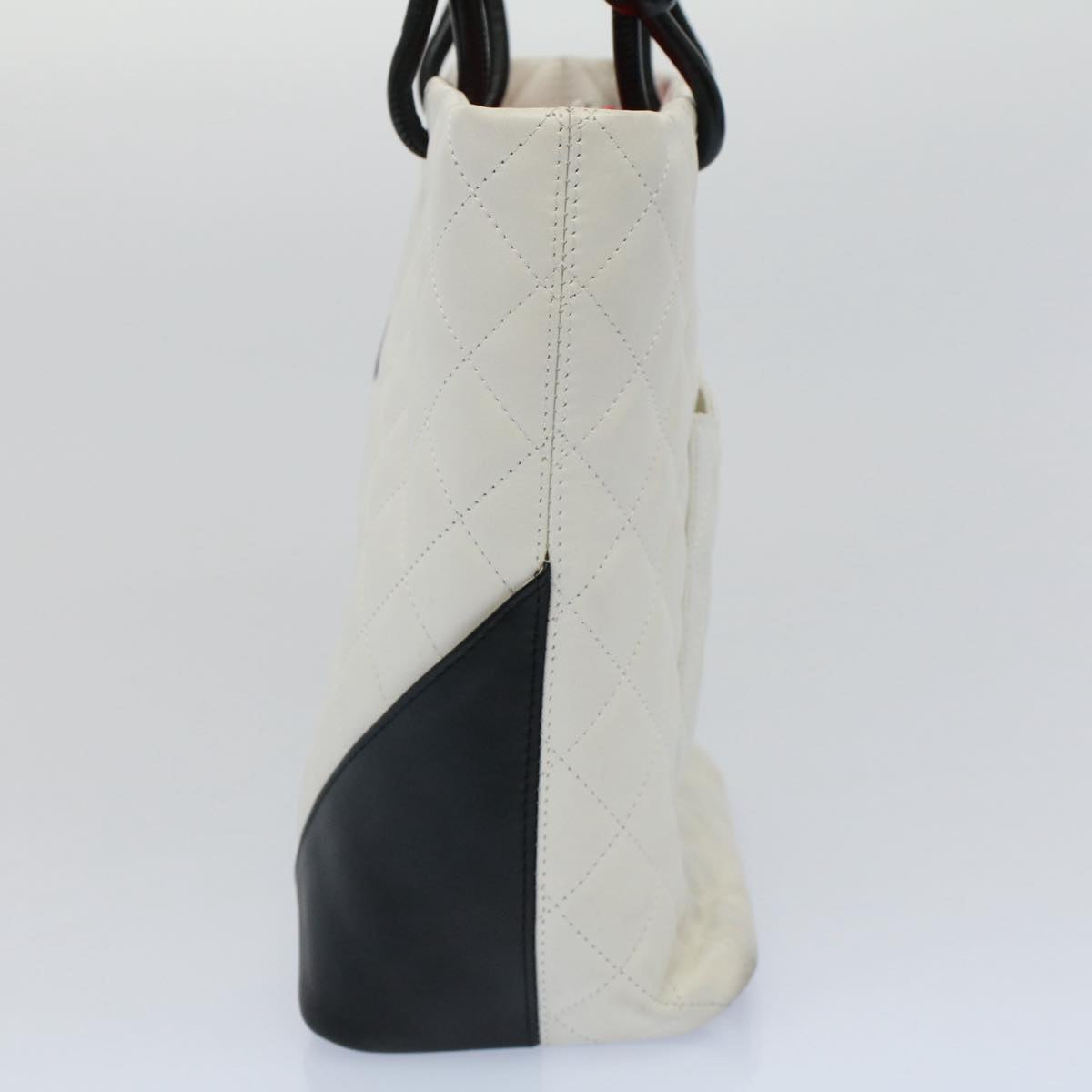 Chanel Cambon Line Tote Bag Leather White CC Auth amA