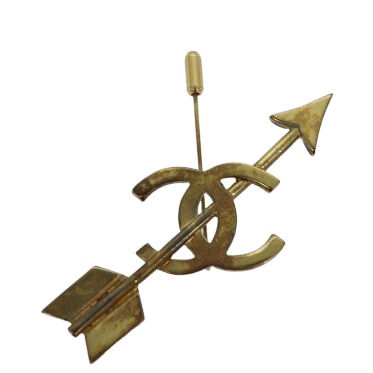Chanel arrow Brooch metal Gold CC Auth am