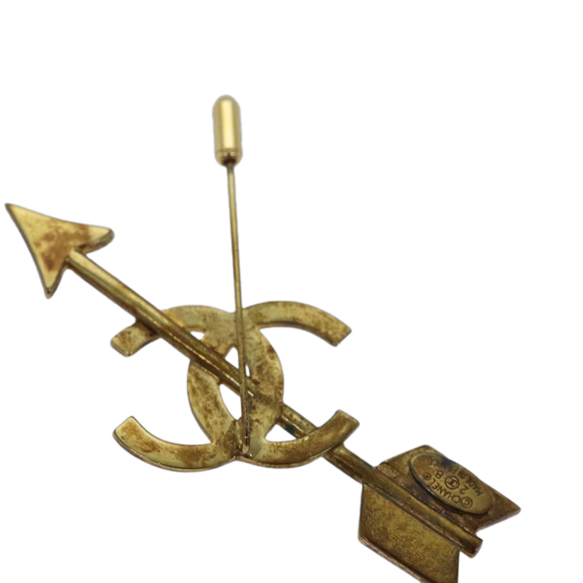 Chanel arrow Brooch metal Gold CC Auth am