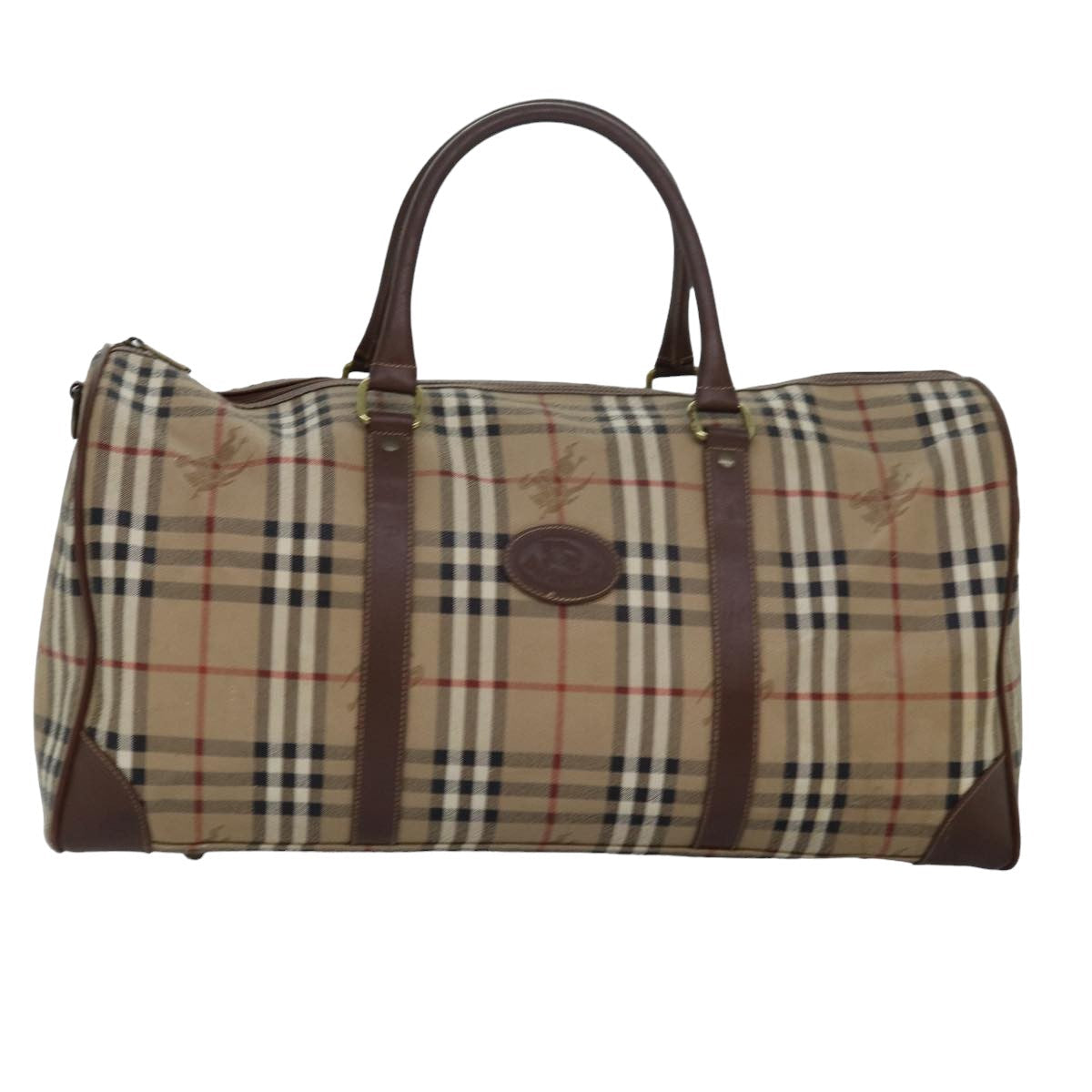 Burberry Luxury ss Nova Check Boston Bag Pvc Auth Leather Brown Beige Travel Bag