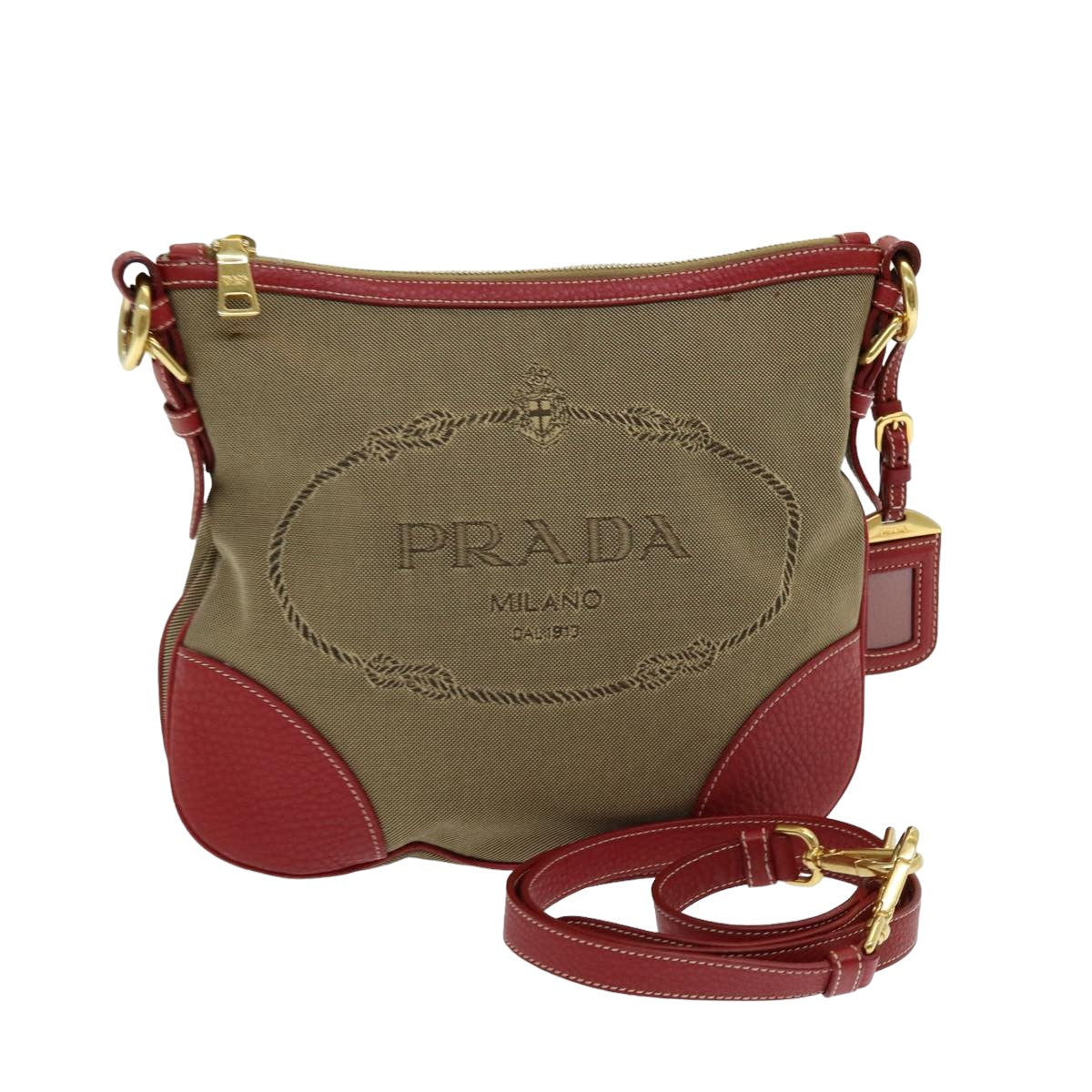 Prada Shoulder Bag Auth Canvas Beige Beige Auth Am6552