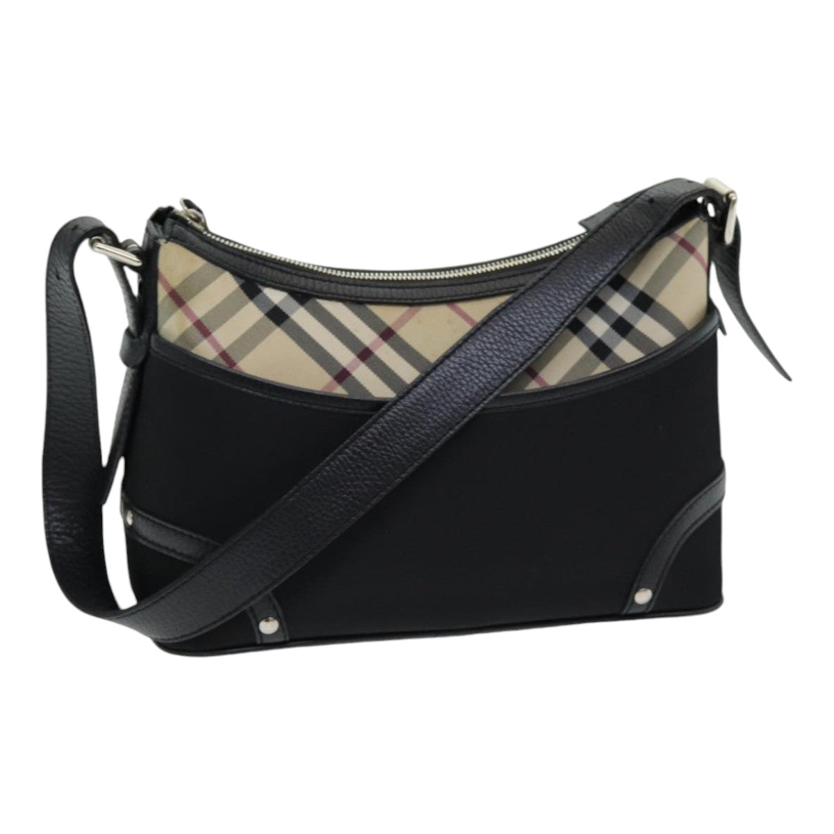 Burberry Luxury Nova Check Shoulder Bag Auth Am6696 Nylon Black Beige