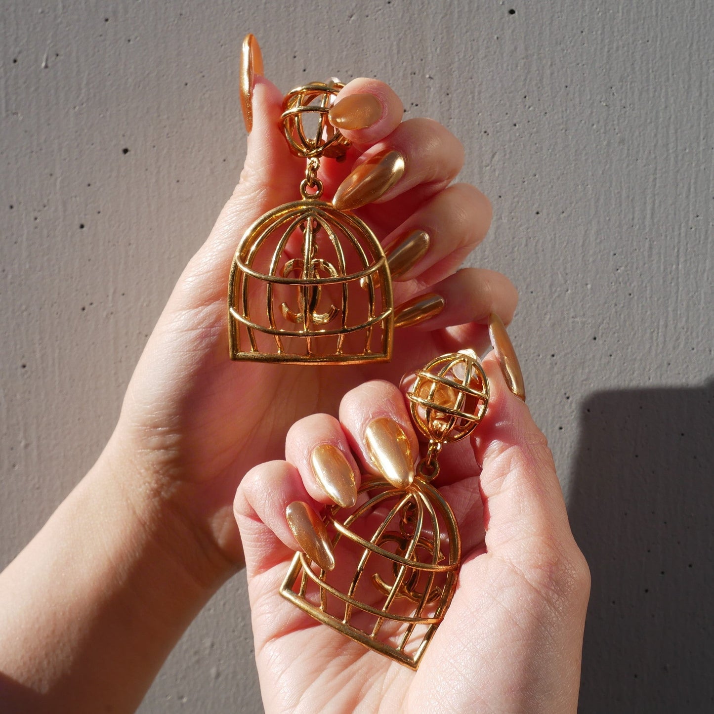 Chanel Birdcage Earrings Gold Clip on AO34148