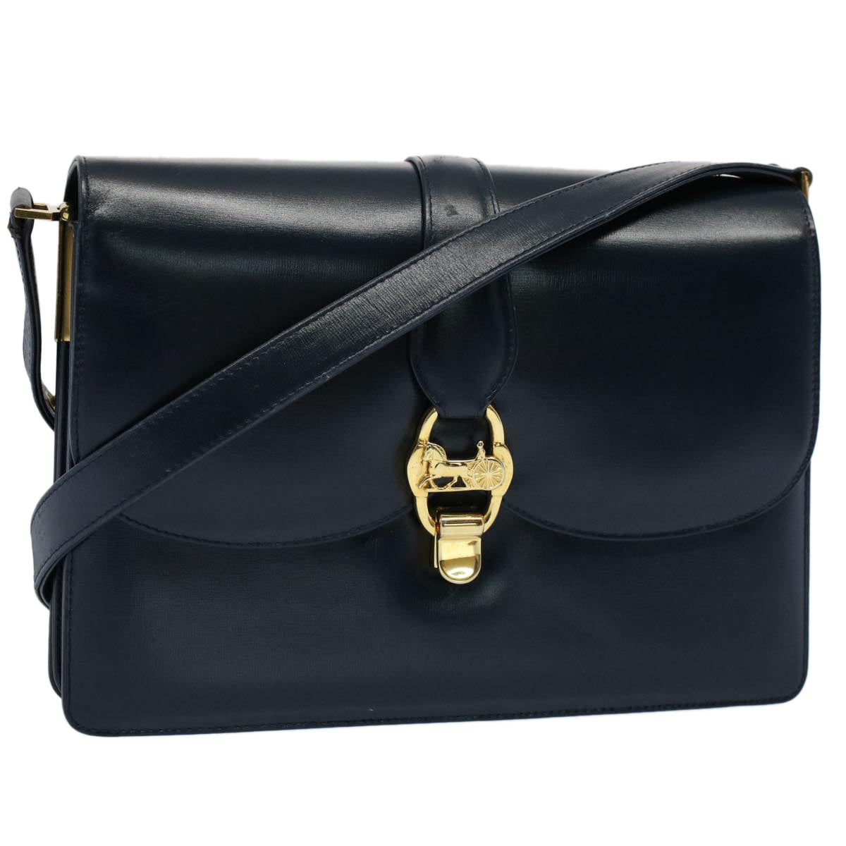 Luxury Horse Carriage Shoulder Bag Navy Ar Leather