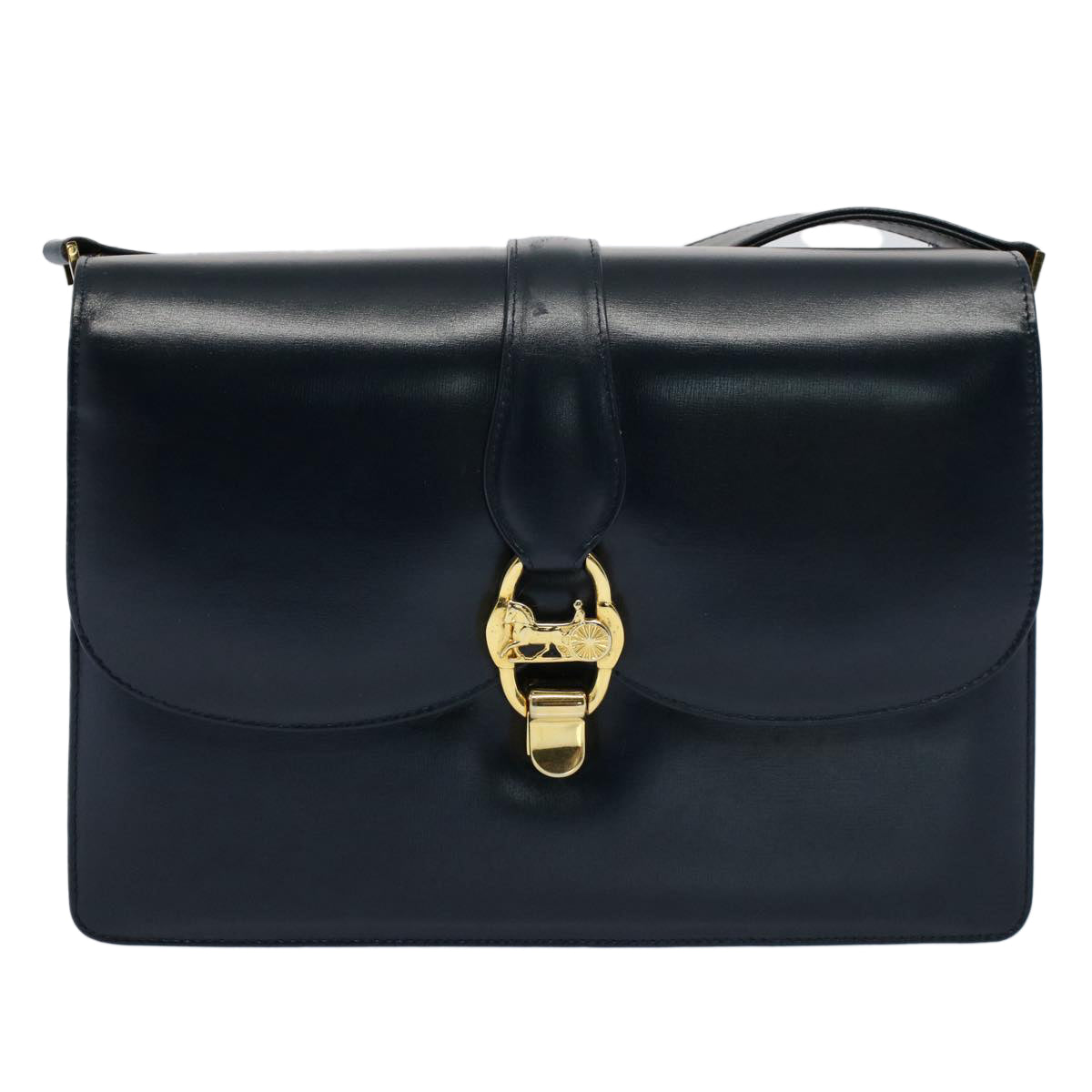 Luxury Horse Carriage Shoulder Bag Navy Ar Leather
