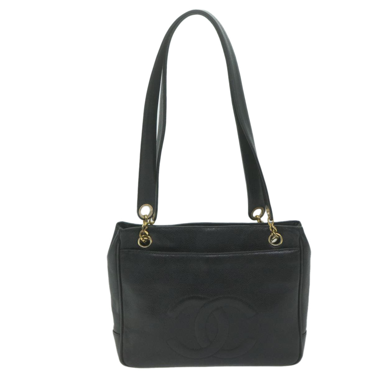 Chanel Chain Turn Lock Shoulder Bag Caviar Skin Black CC Auth ar