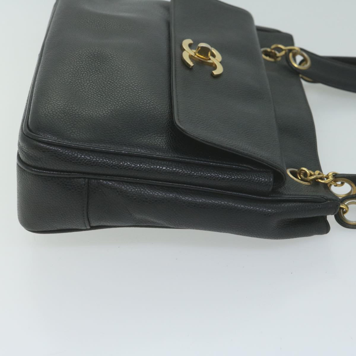 Chanel Chain Turn Lock Shoulder Bag Caviar Skin Black CC Auth ar