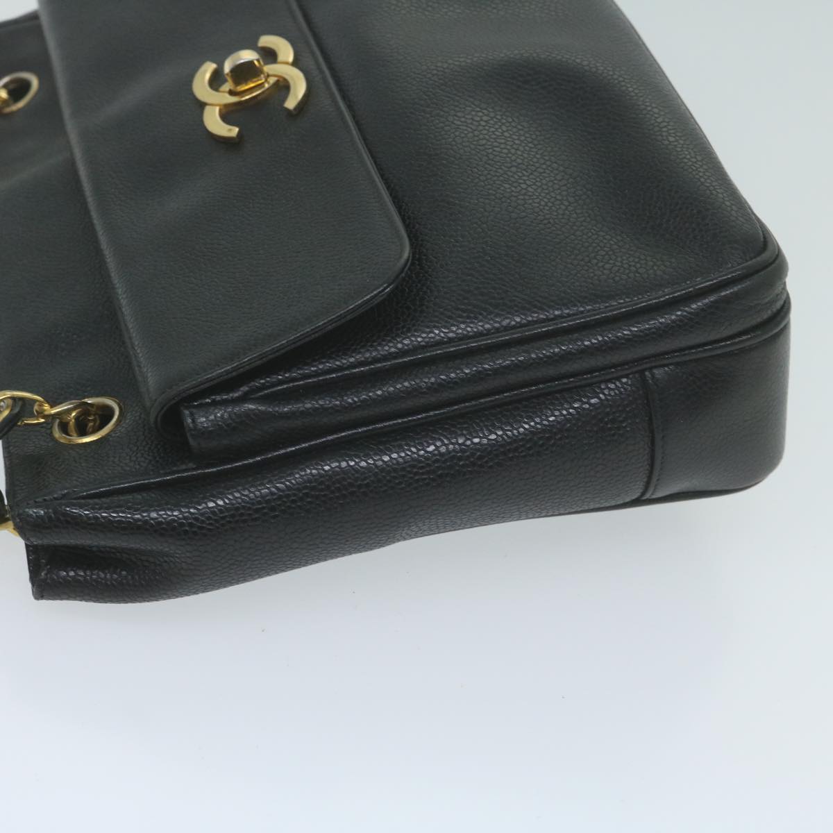 Chanel Chain Turn Lock Shoulder Bag Caviar Skin Black CC Auth ar