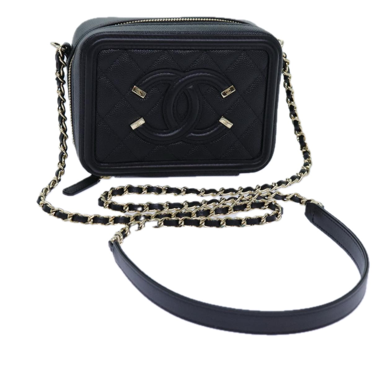 Chanel Chain CC Figly Mini Bag Caviar Skin Black A CC Auth arA