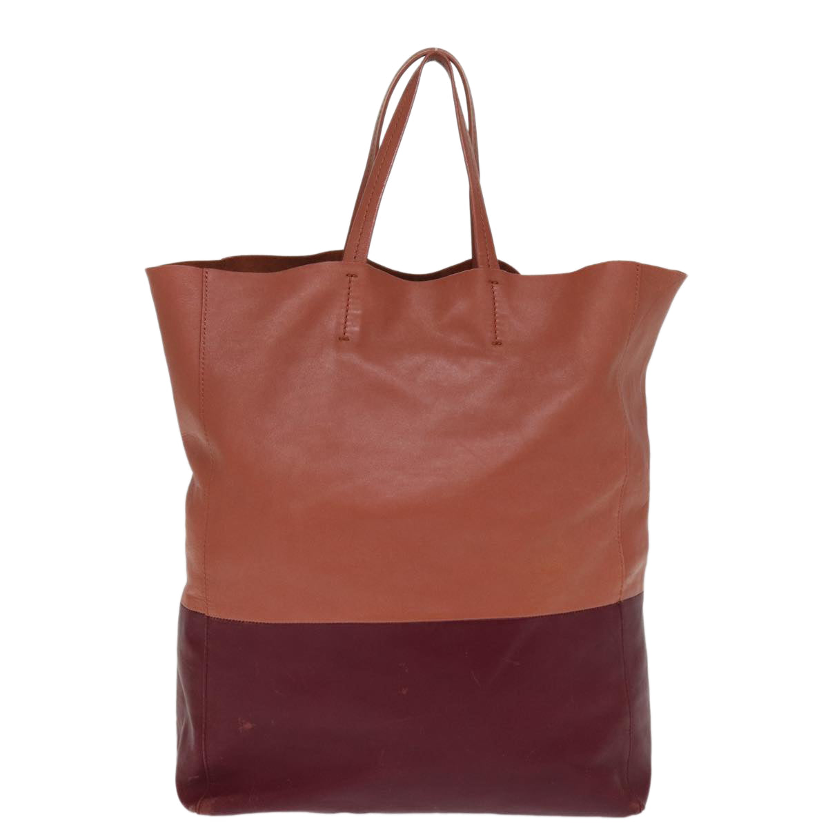 Luxury Horizontal Cabas Tote Bag Bordeaux Orange Leather