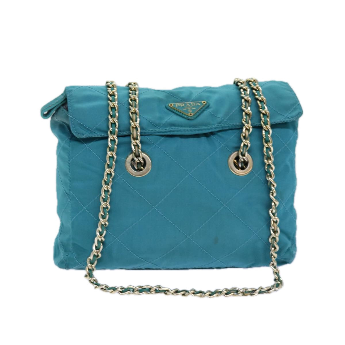 Prada Shoulder Bag Auth Nylon Blue Chain