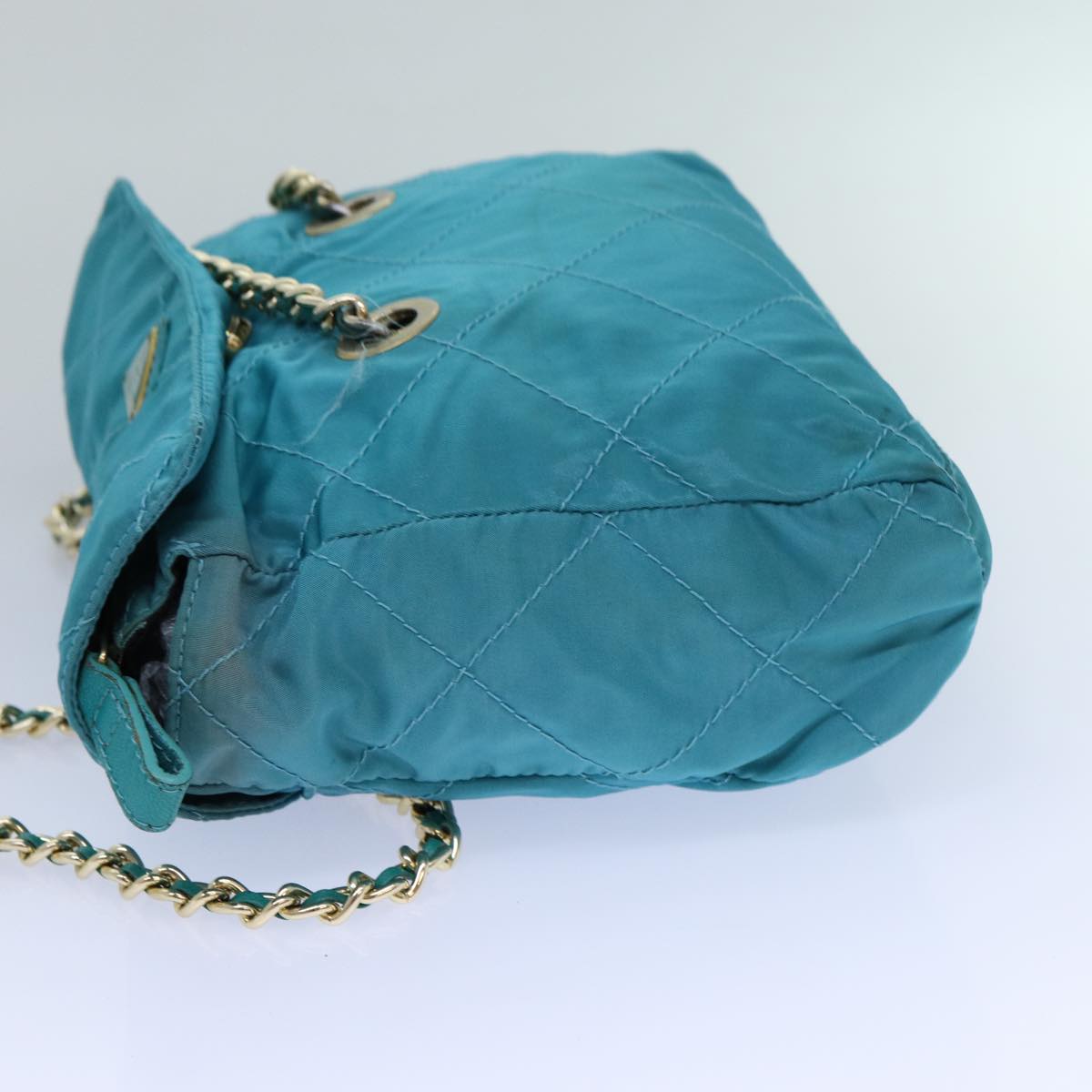 Prada Shoulder Bag Auth Nylon Blue Chain