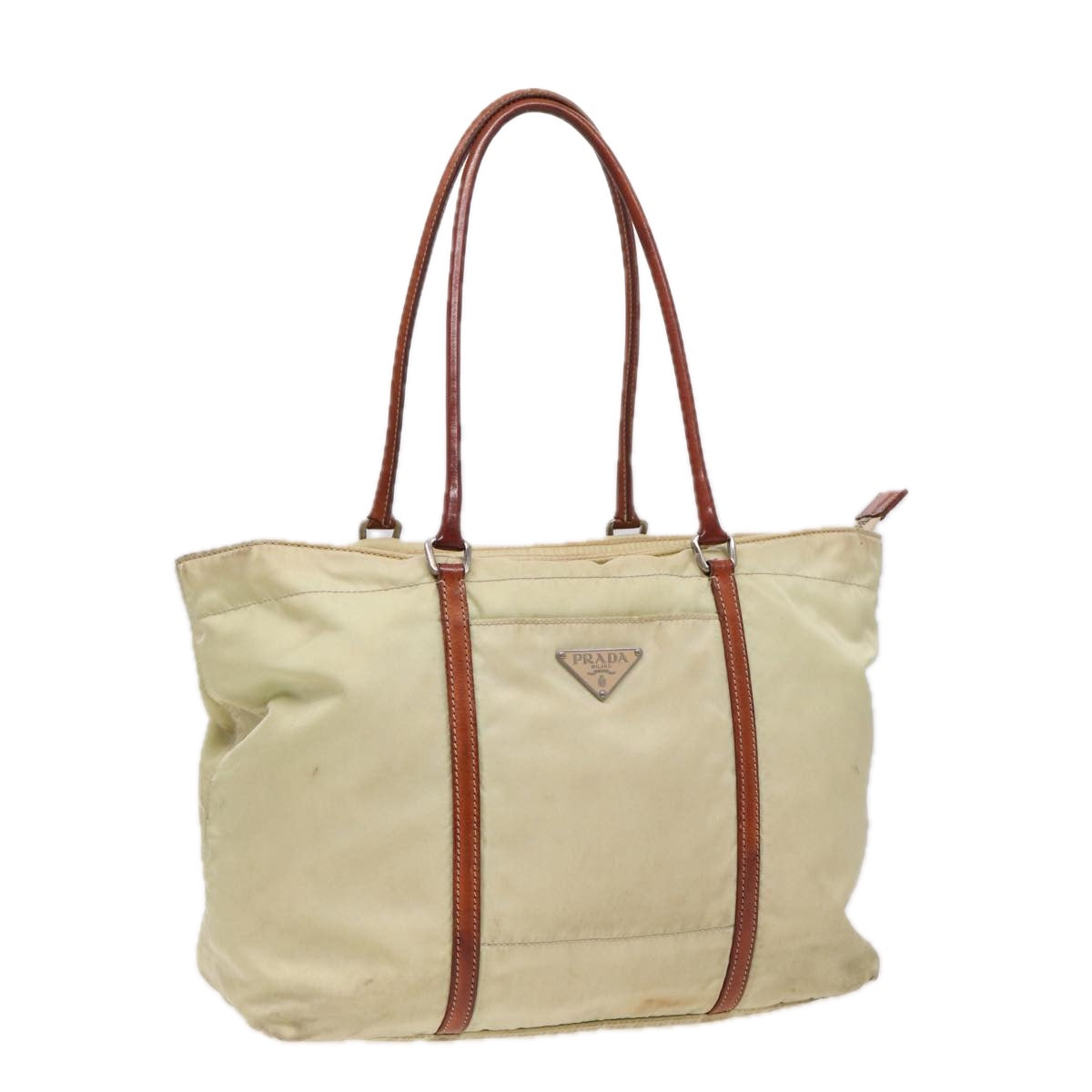Prada Tote Bag Auth Nylon Beige Beige Auth Ar12047