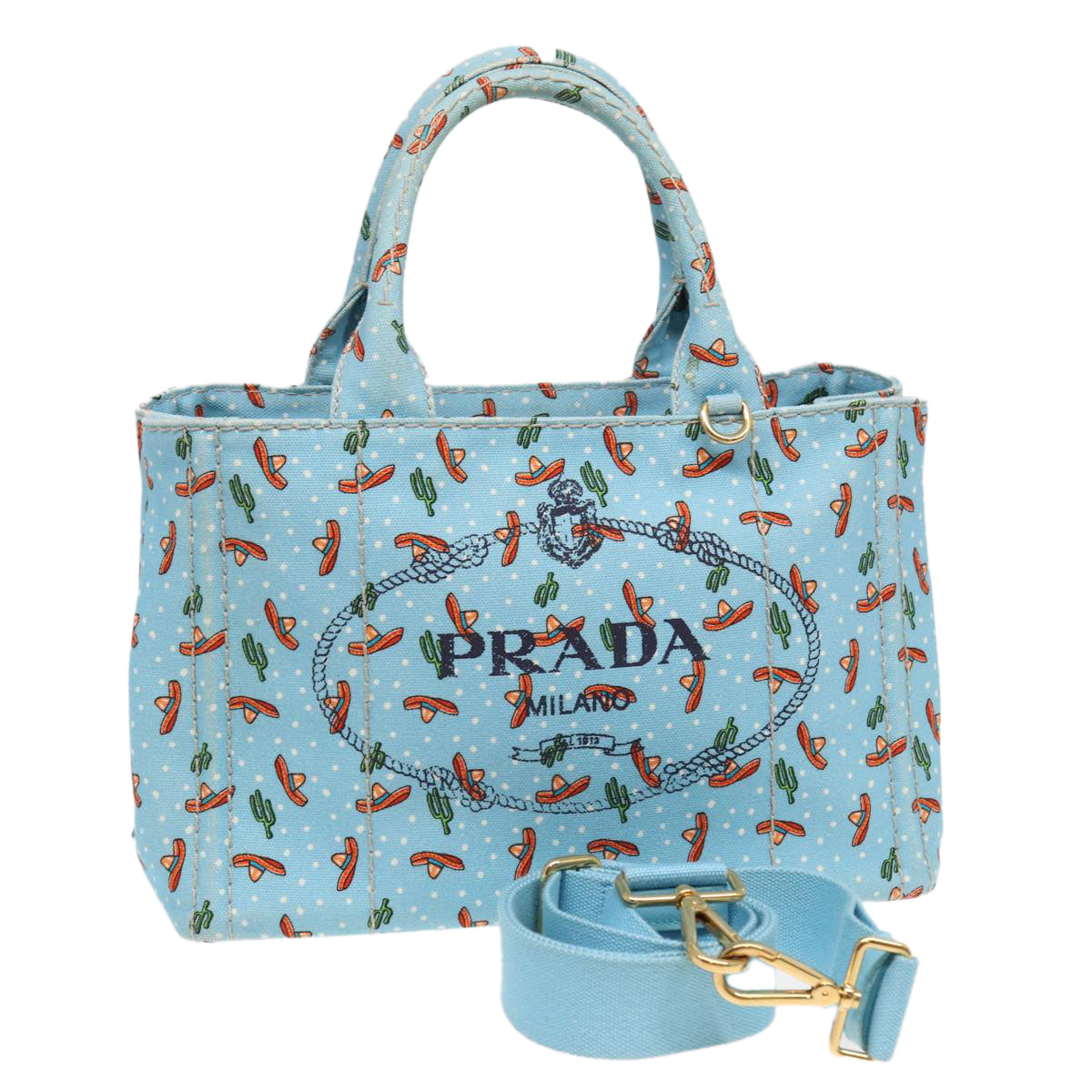 Prada Canapa Pm Hand Bag 2Way Auth Canvas Blue Travel Bag Blue Auth Ar12143