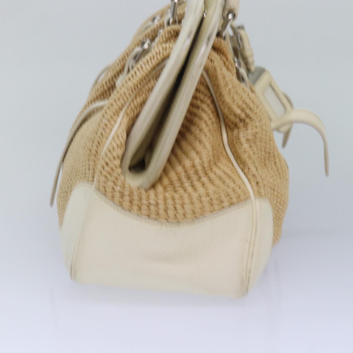 Prada Hand Bag Straw Auth Beige Travel Bag