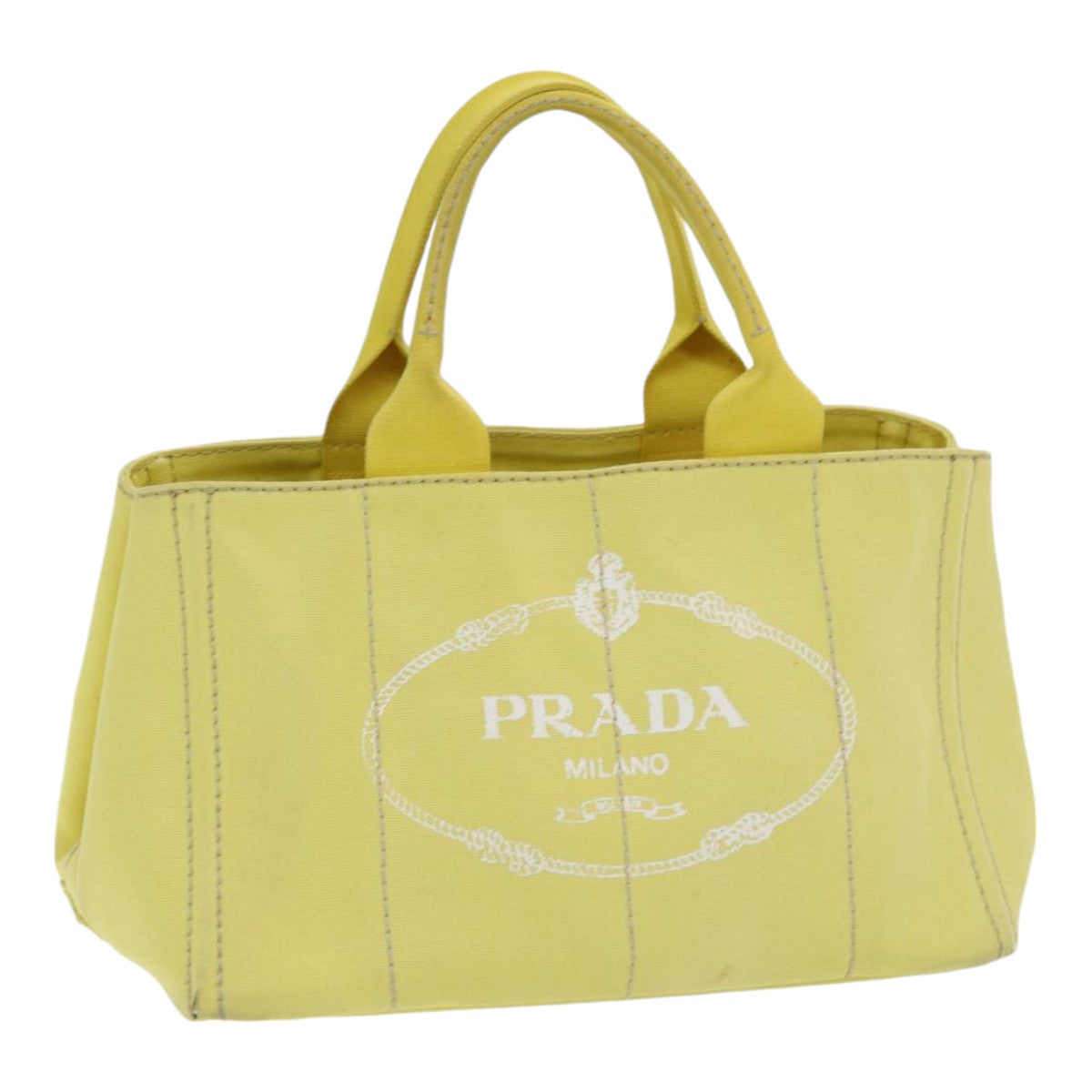 Prada Canapa Mm Hand Bag Auth Canvas Yellow Travel Bag