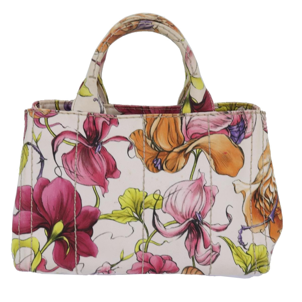Prada Flower Pattern Canapa Pm Hand Bag 2Way Auth Canvas Multicolor Travel Bag