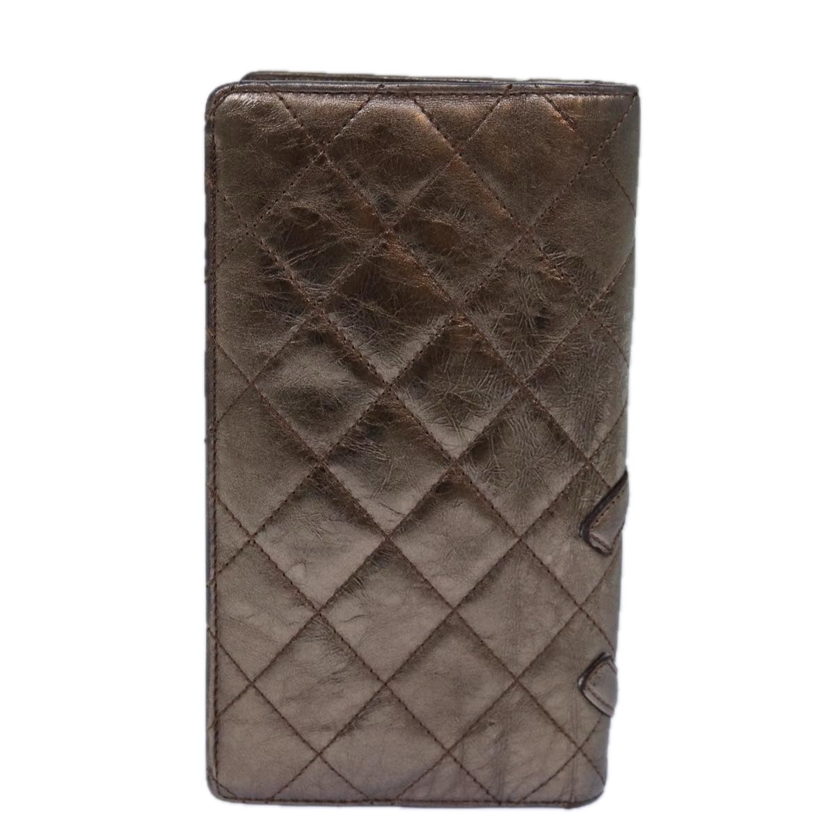 Chanel Cambon Line Wallet Leather Gold Tone Silver CC Auth ar
