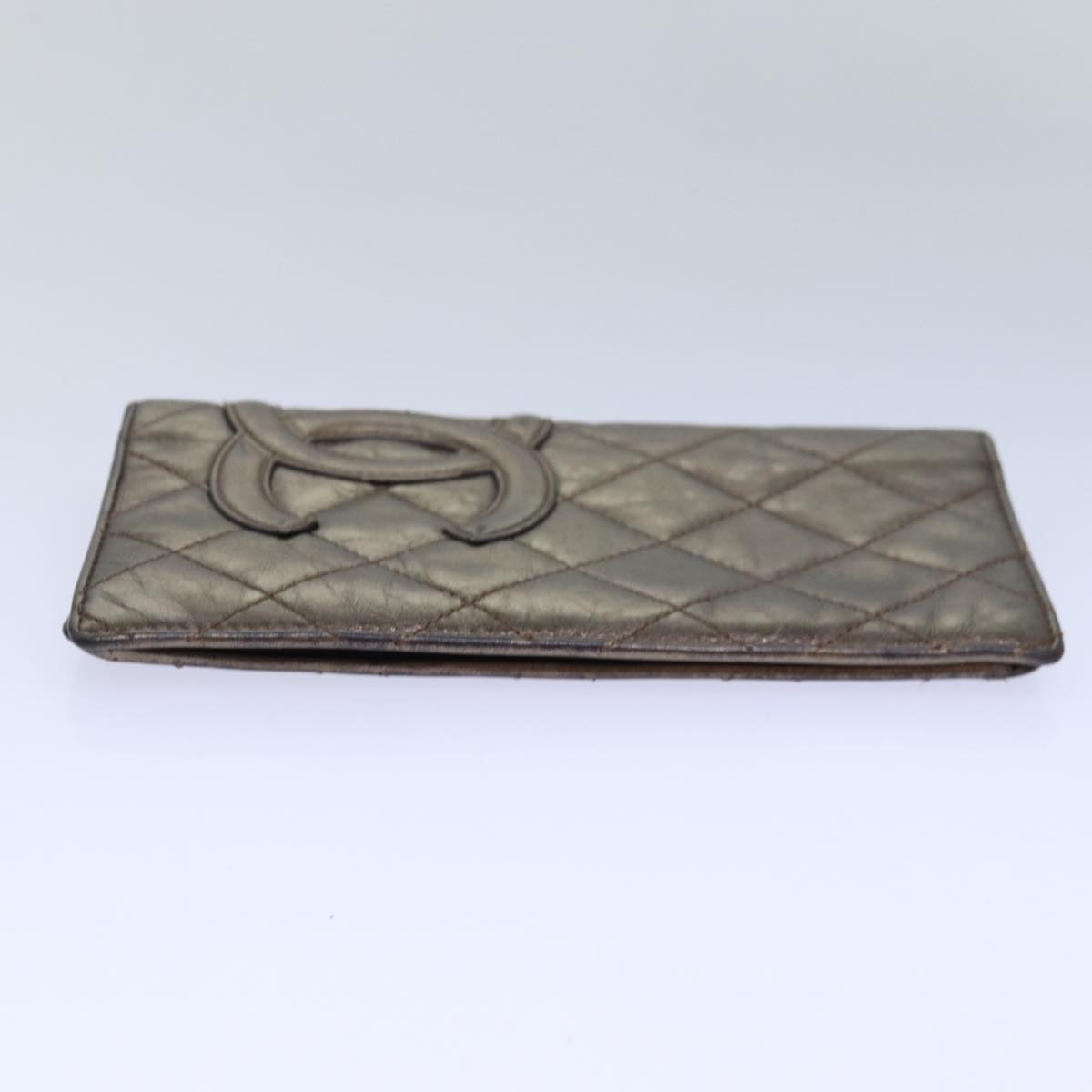 Chanel Cambon Line Wallet Leather Gold Tone Silver CC Auth ar