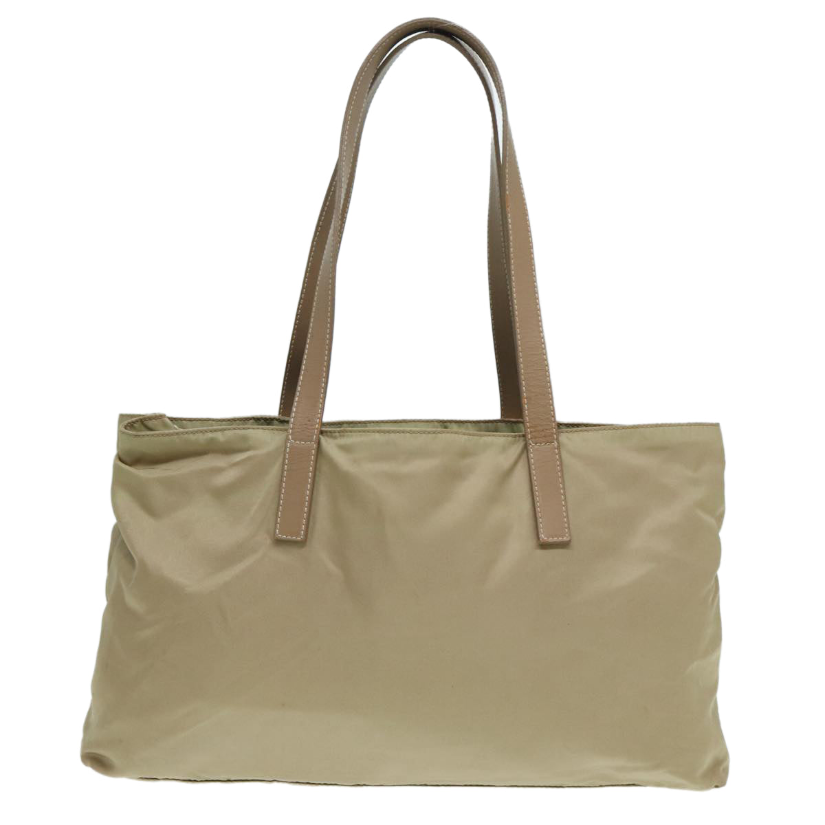 Prada Tote Bag Auth Nylon Beige Silver Silver Auth Ar12356