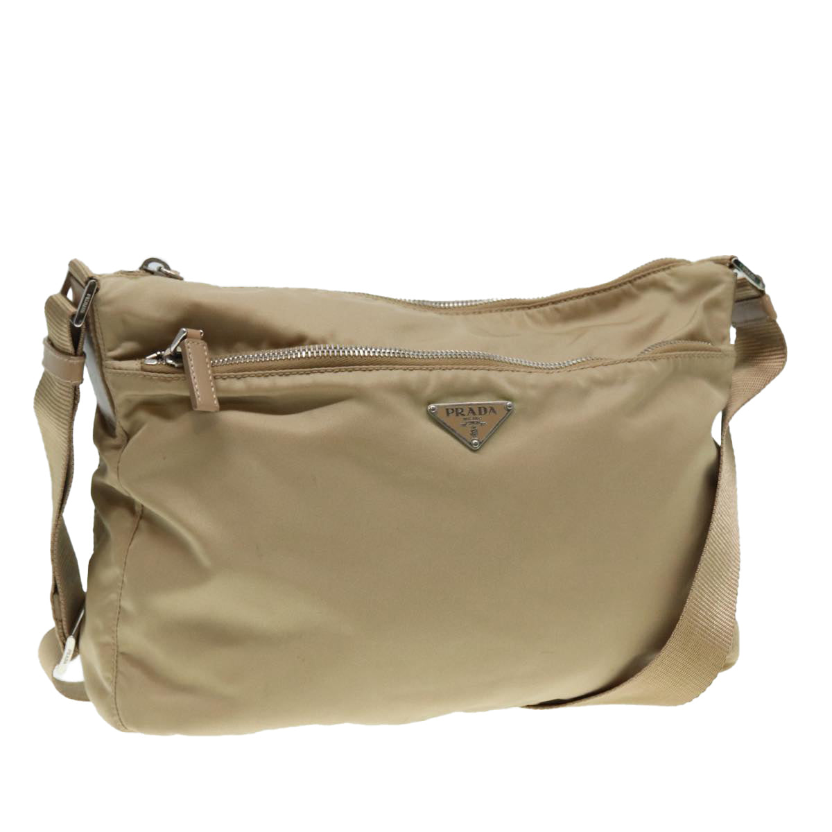 Prada Shoulder Bag Auth Nylon Beige Silver Silver Auth Ar12464