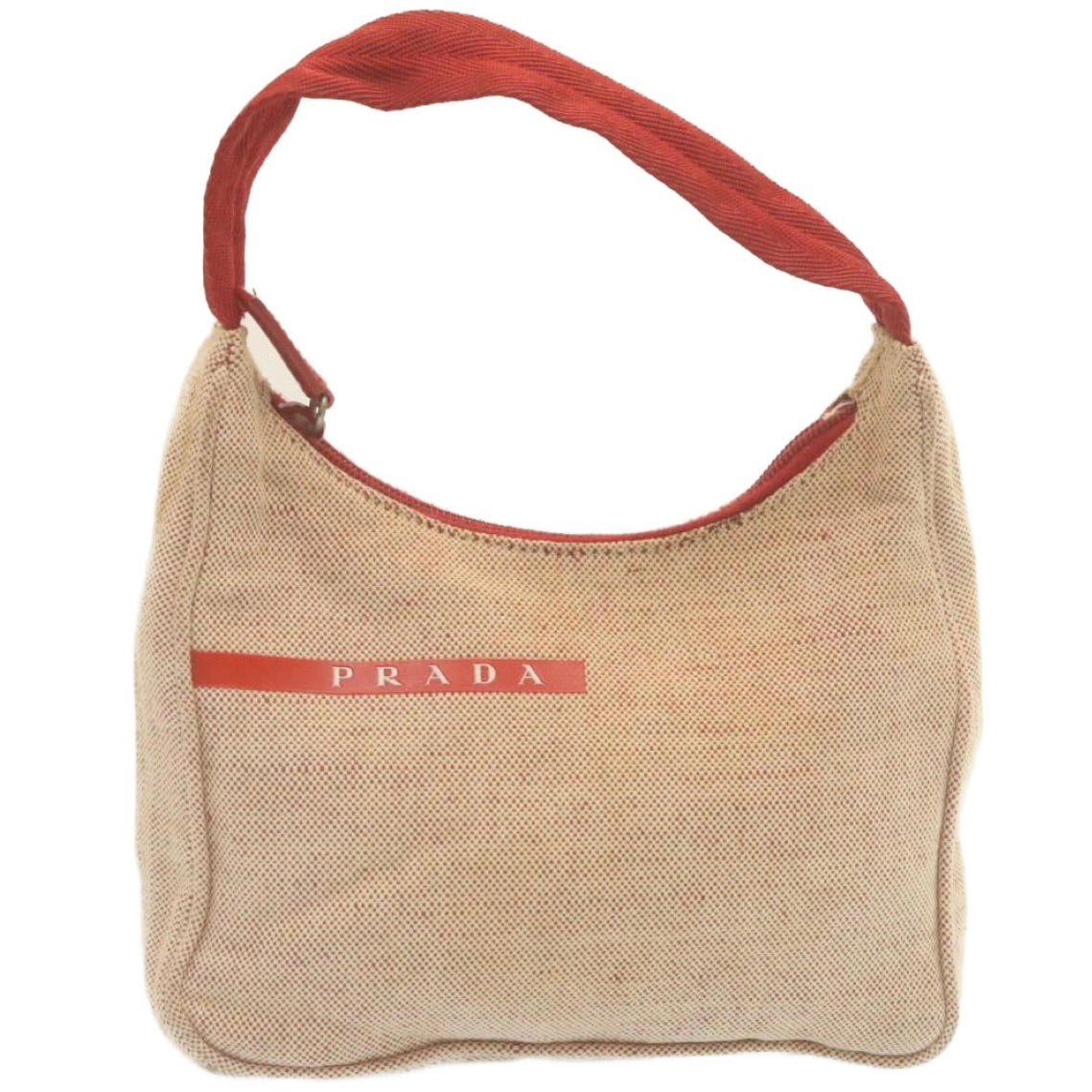 Prada Hand Bag Canvas Beige Red Travel Bag