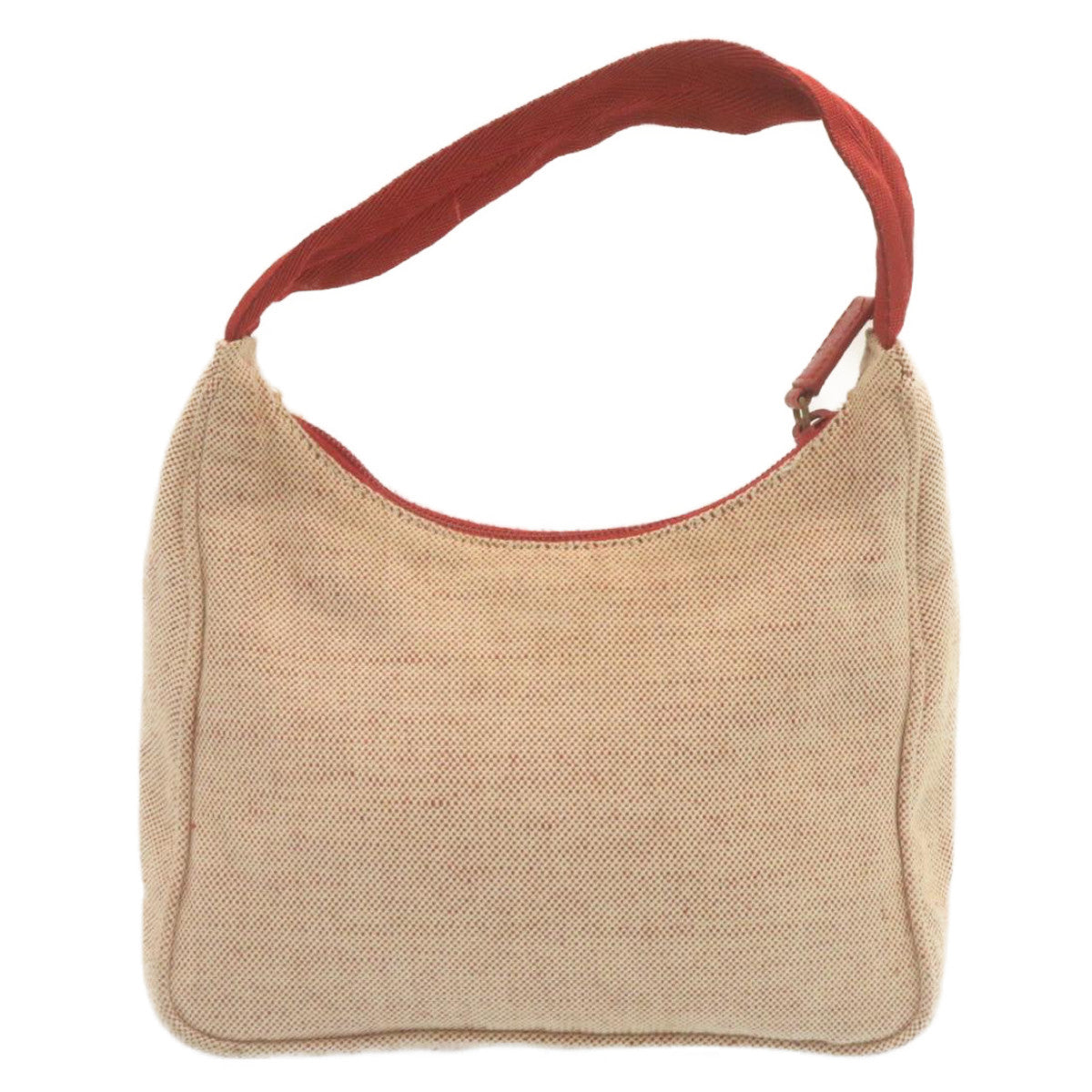 Prada Hand Bag Canvas Beige Red Travel Bag