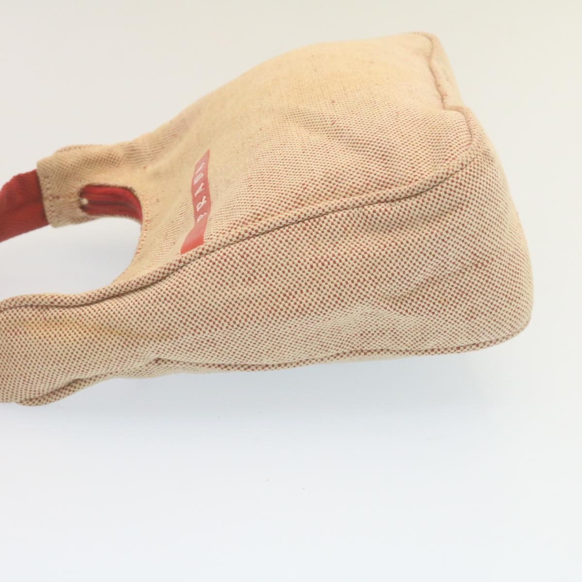 Prada Hand Bag Canvas Beige Red Travel Bag