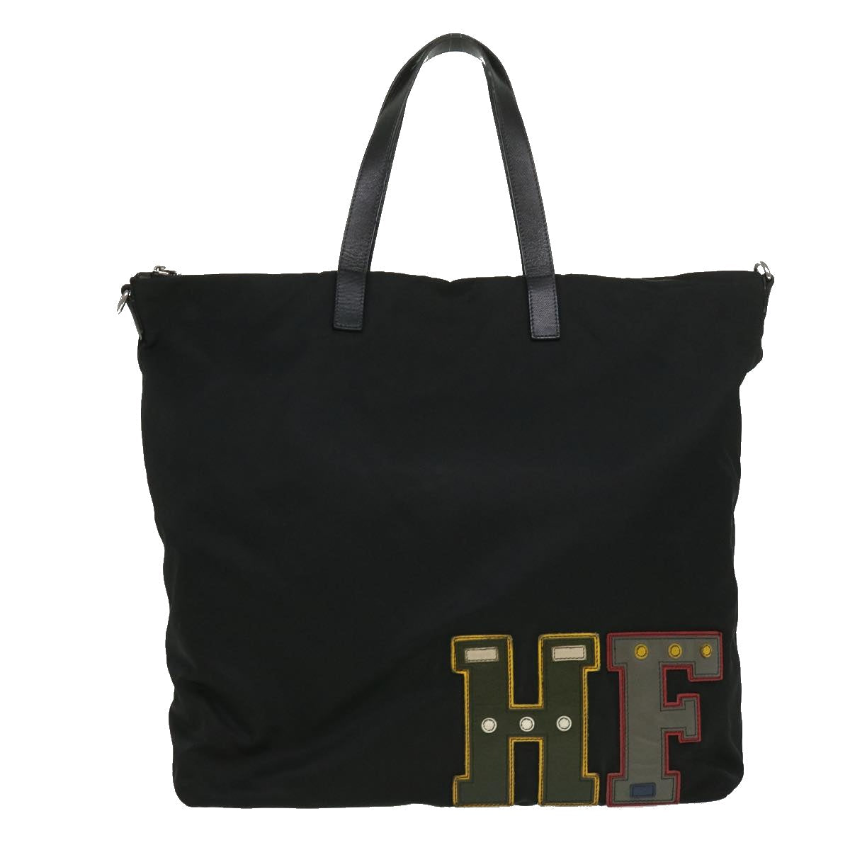 Prada Hf Stitch Tote Bag Leather Nylon Black