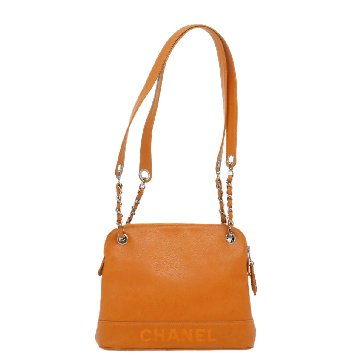 Chanel Chain Shoulder Bag Caviar Skin Orange CC Auth ar