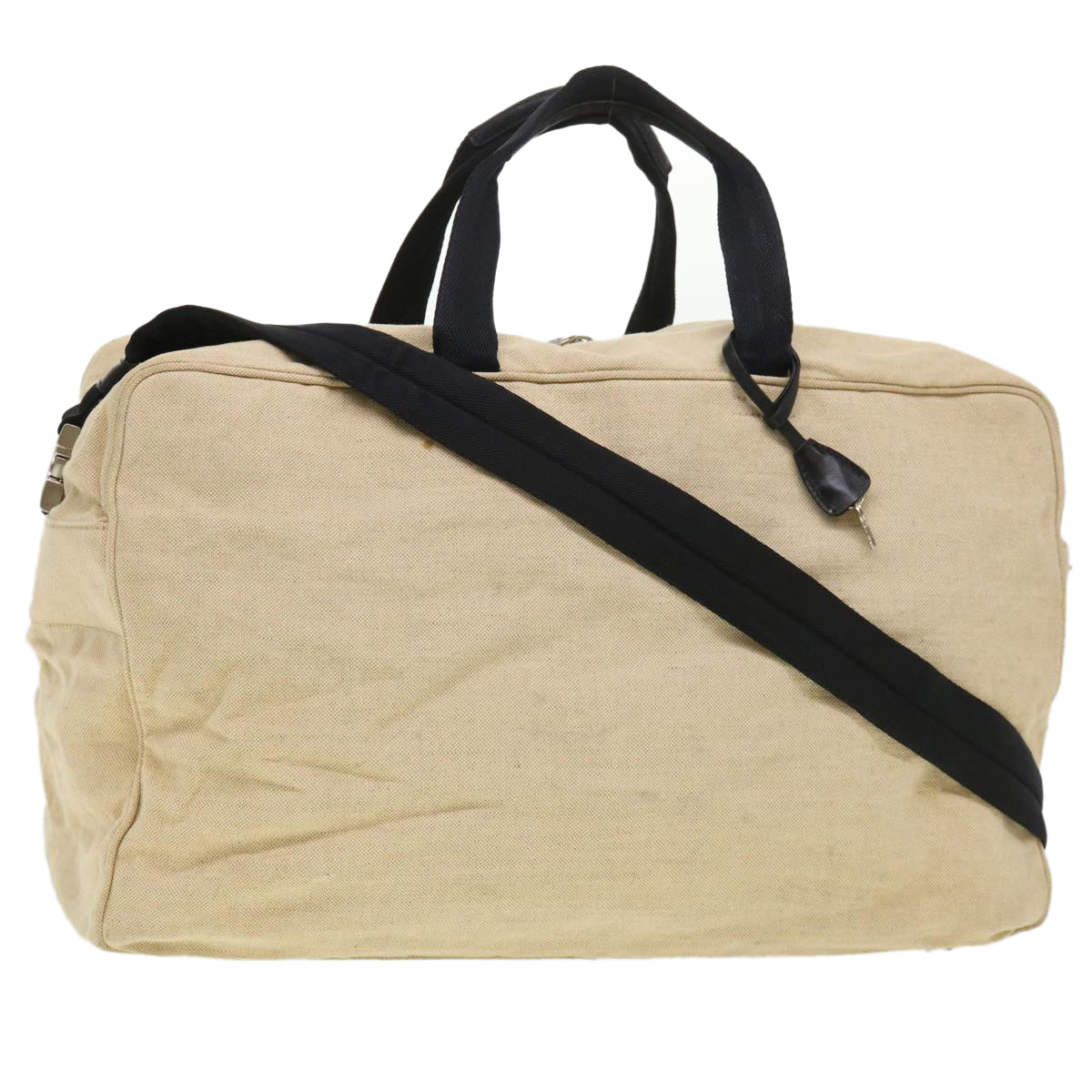 Prada Boston Bag 2Way Canvas Beige Travel Bag